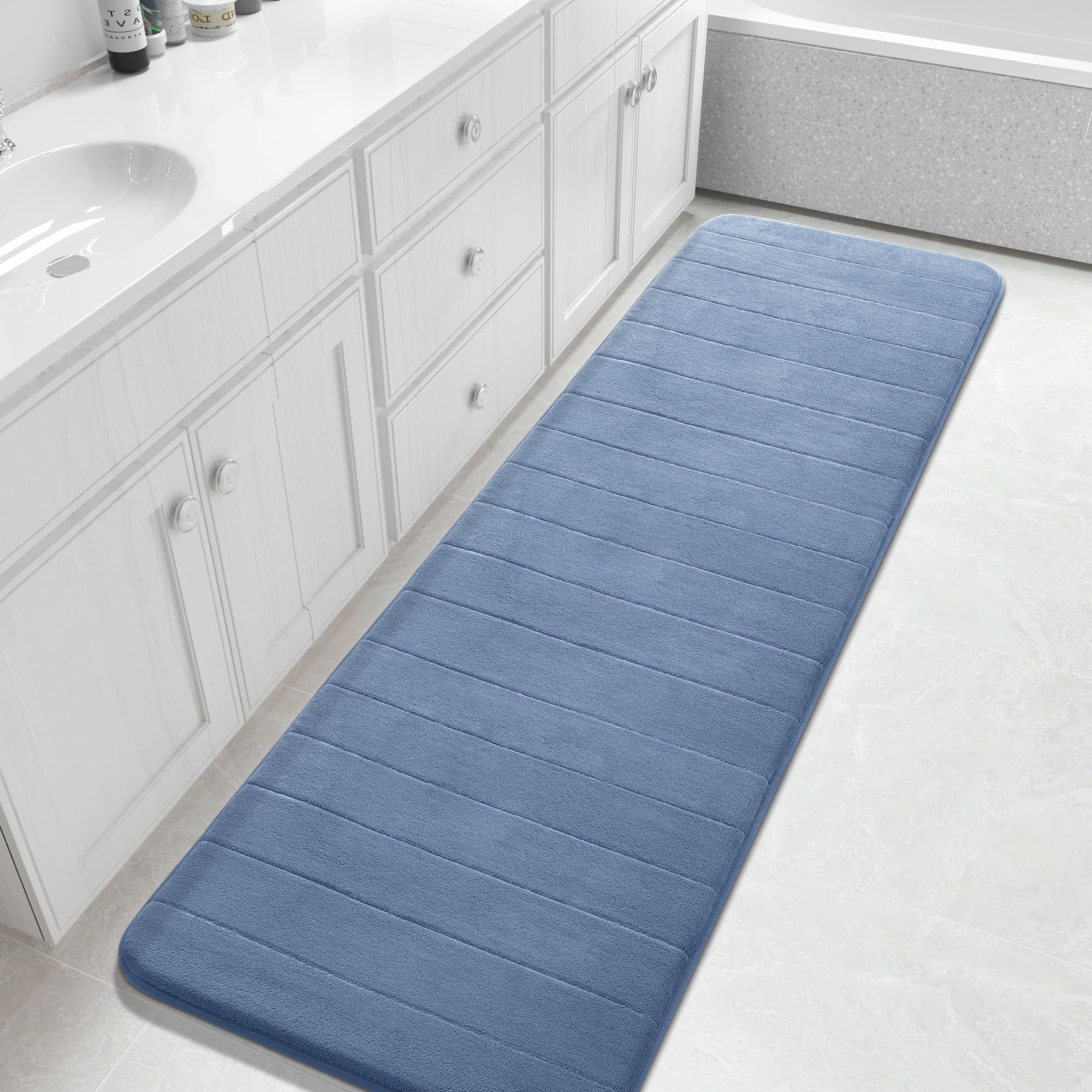 Yimobra Memory Foam Toilet Bath Mat U-Shaped, Commode Contour Rug, Soft and Comfortable, Super Water Absorption, Non-Slip, Thick, Machine Wash and Easier to Dry for Bathroom, 24 X 20 Inches, Grey