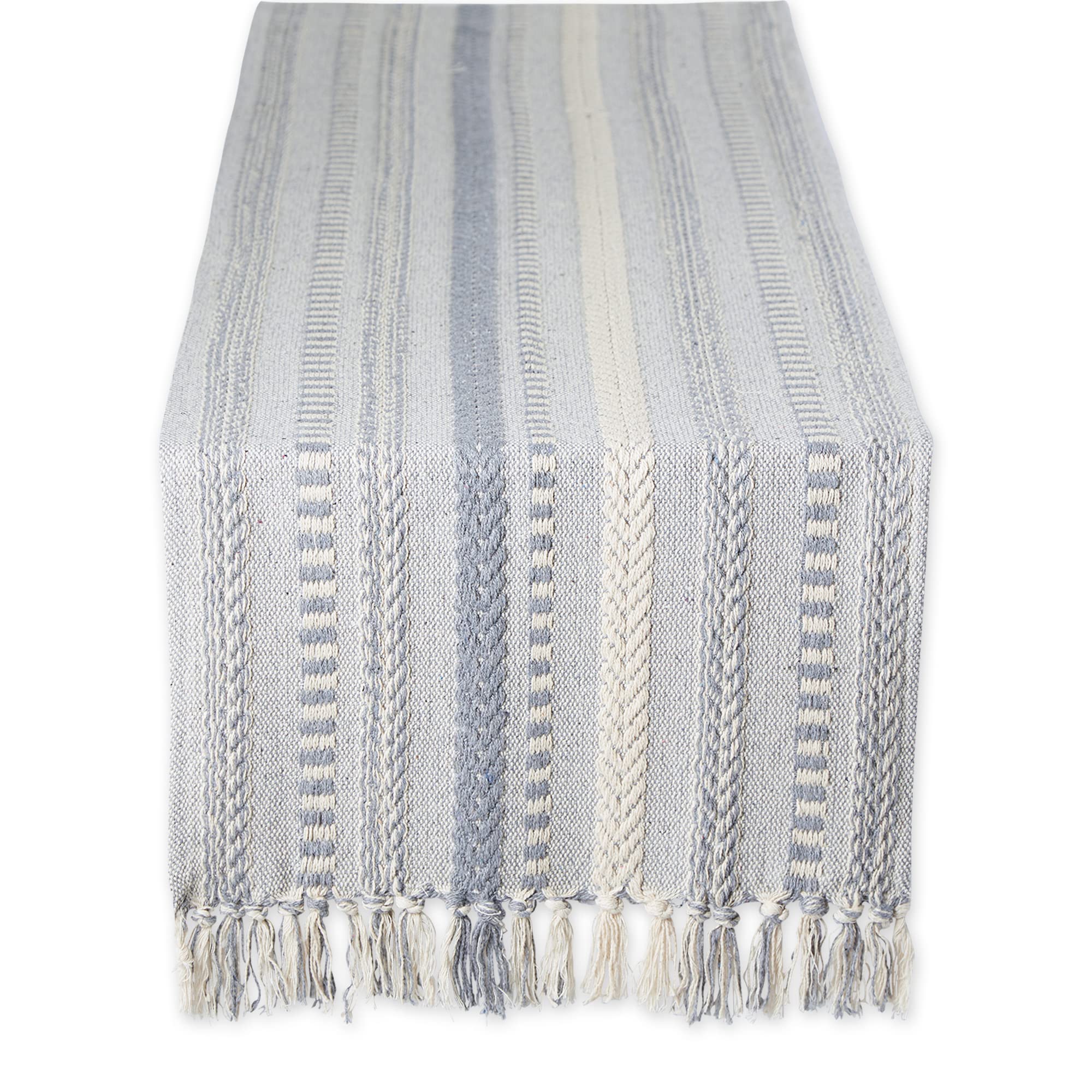 DII Farmhouse Braided Stripe Table Runner Collection, 15x108 (15x113, Fringe Included), Vintage Linen
