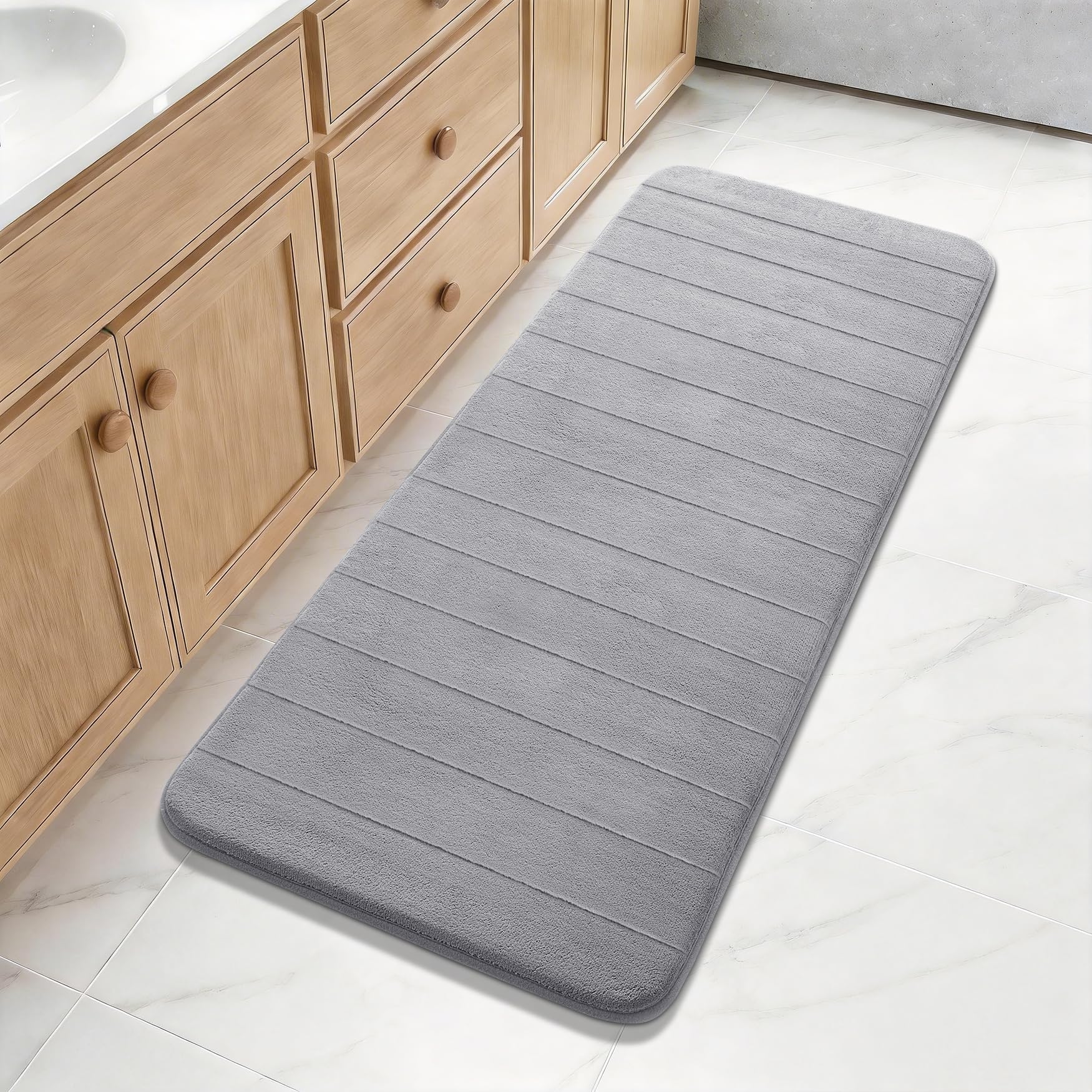 Yimobra Memory Foam Toilet Bath Mat U-Shaped, Commode Contour Rug, Soft and Comfortable, Super Water Absorption, Non-Slip, Thick, Machine Wash and Easier to Dry for Bathroom, 24 X 20 Inches, Grey