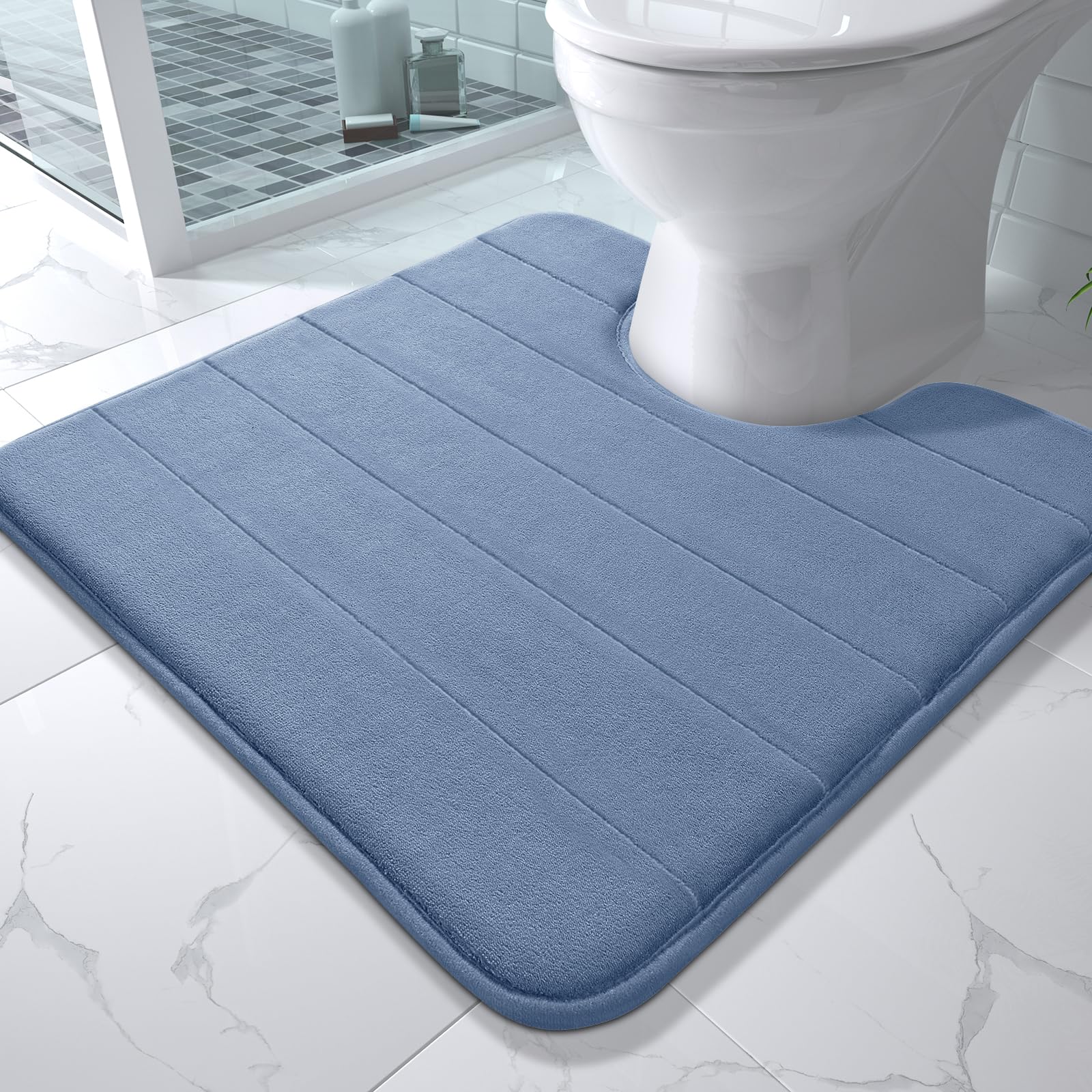 Yimobra Memory Foam Toilet Bath Mat U-Shaped, Commode Contour Rug, Soft and Comfortable, Super Water Absorption, Non-Slip, Thick, Machine Wash and Easier to Dry for Bathroom, 24 X 20 Inches, Grey