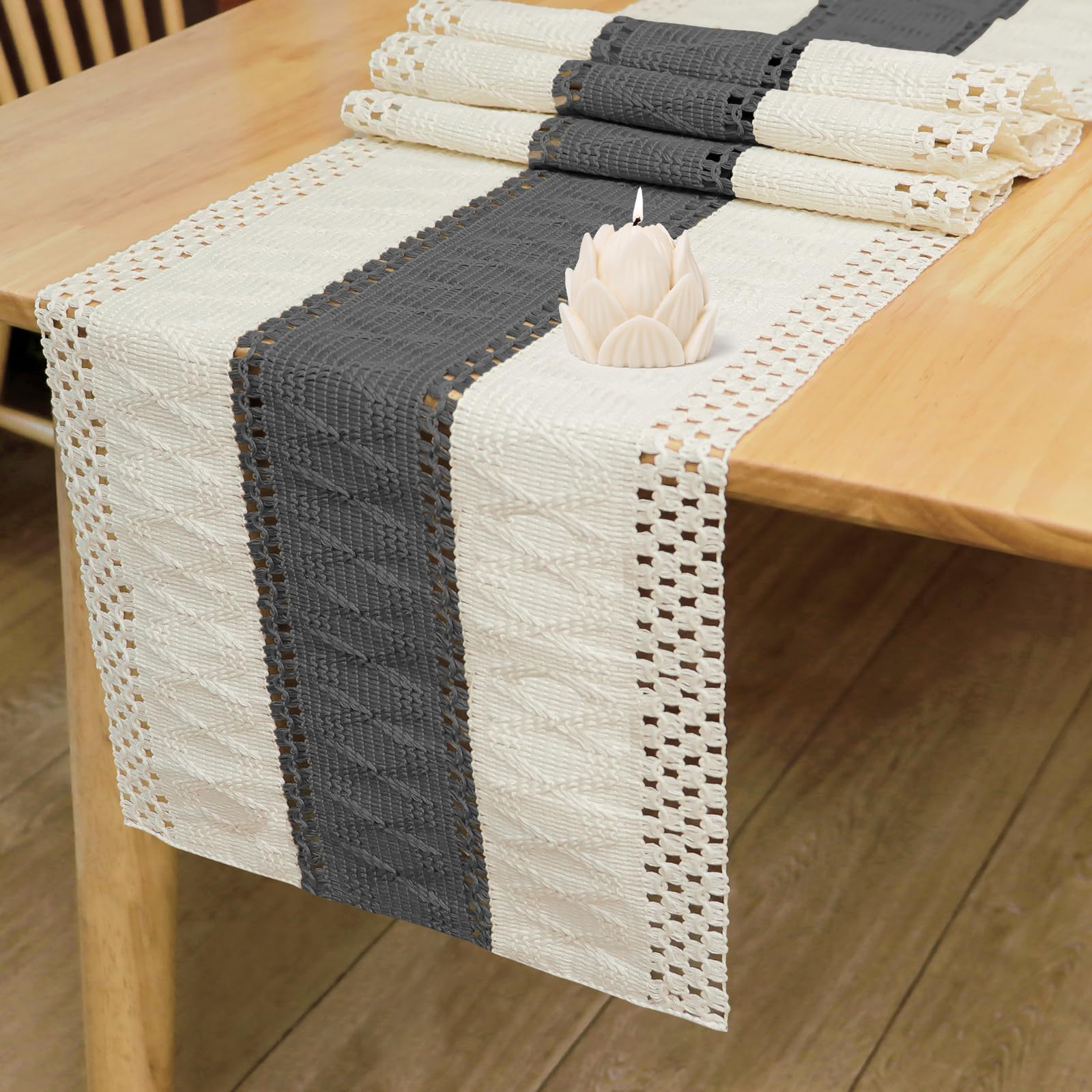 Bloss Boho Table Runner 72 Inches Long Farmhouse Rustic Tables Runner, Cream & Brown Cotton Table Runner, Woven Easter Summer Tables Runners for Kitchen Dining Table Decor,Coffee Table & Living Room