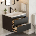 24 Inches Modern MDF Bathroom Vanity with Sink, Wall Mounted Floating Cabinets w/Double Drawers, Black Handles, White Resin Sink Combo Set (White, 24")