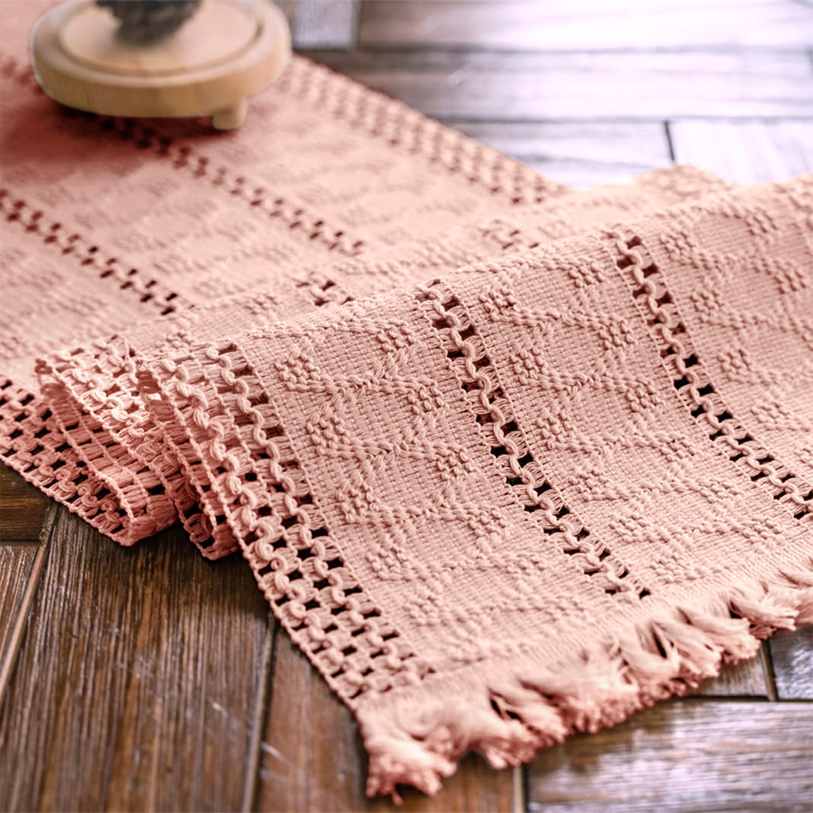 Macrame Table Runner Cream Beige Boho Table Runners with Tassels Hand Woven Cotton Table Runner Rustic Farmhouse Table Runners for Bohemian Kitchen Dining Table(12x71in)