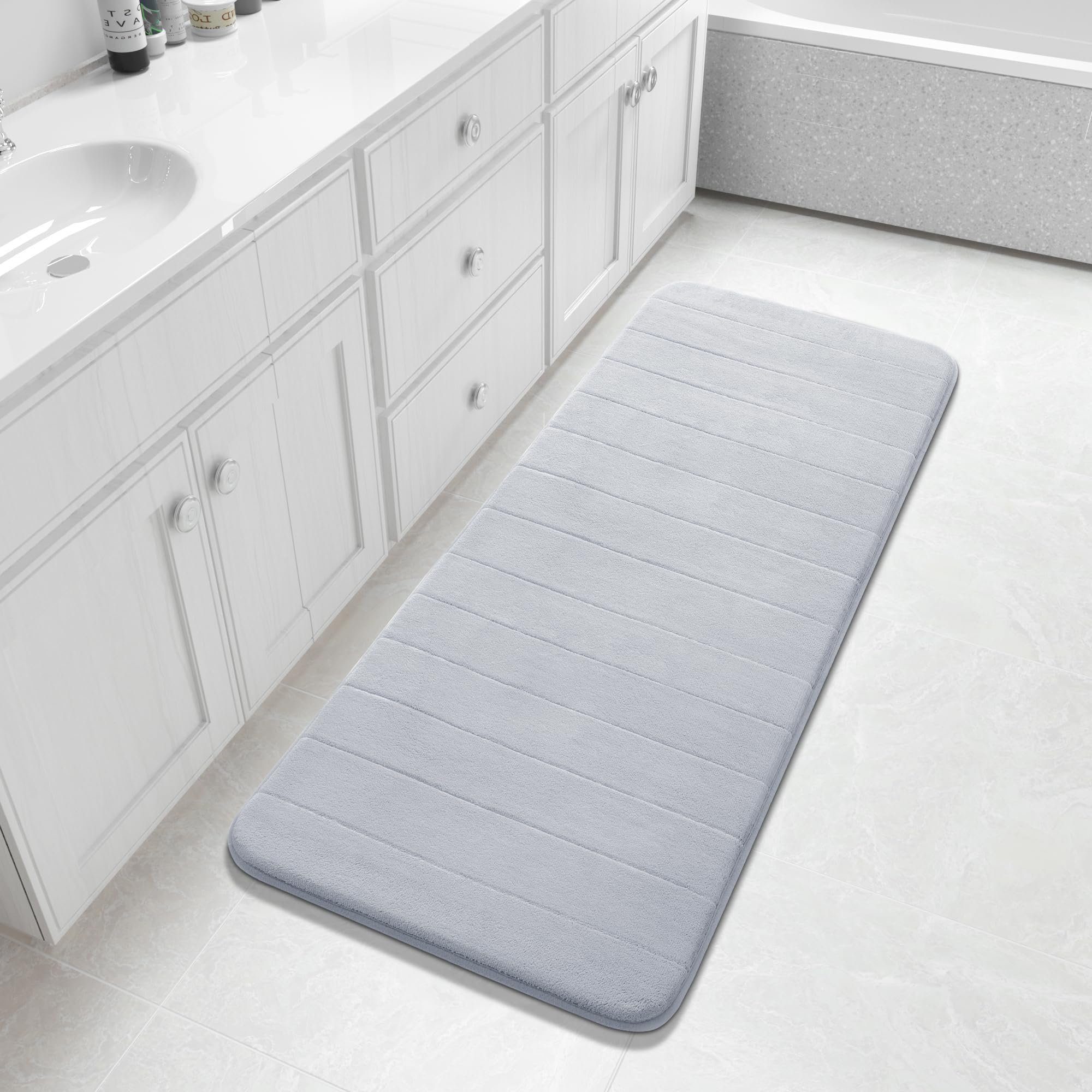 Yimobra Memory Foam Toilet Bath Mat U-Shaped, Commode Contour Rug, Soft and Comfortable, Super Water Absorption, Non-Slip, Thick, Machine Wash and Easier to Dry for Bathroom, 24 X 20 Inches, Grey