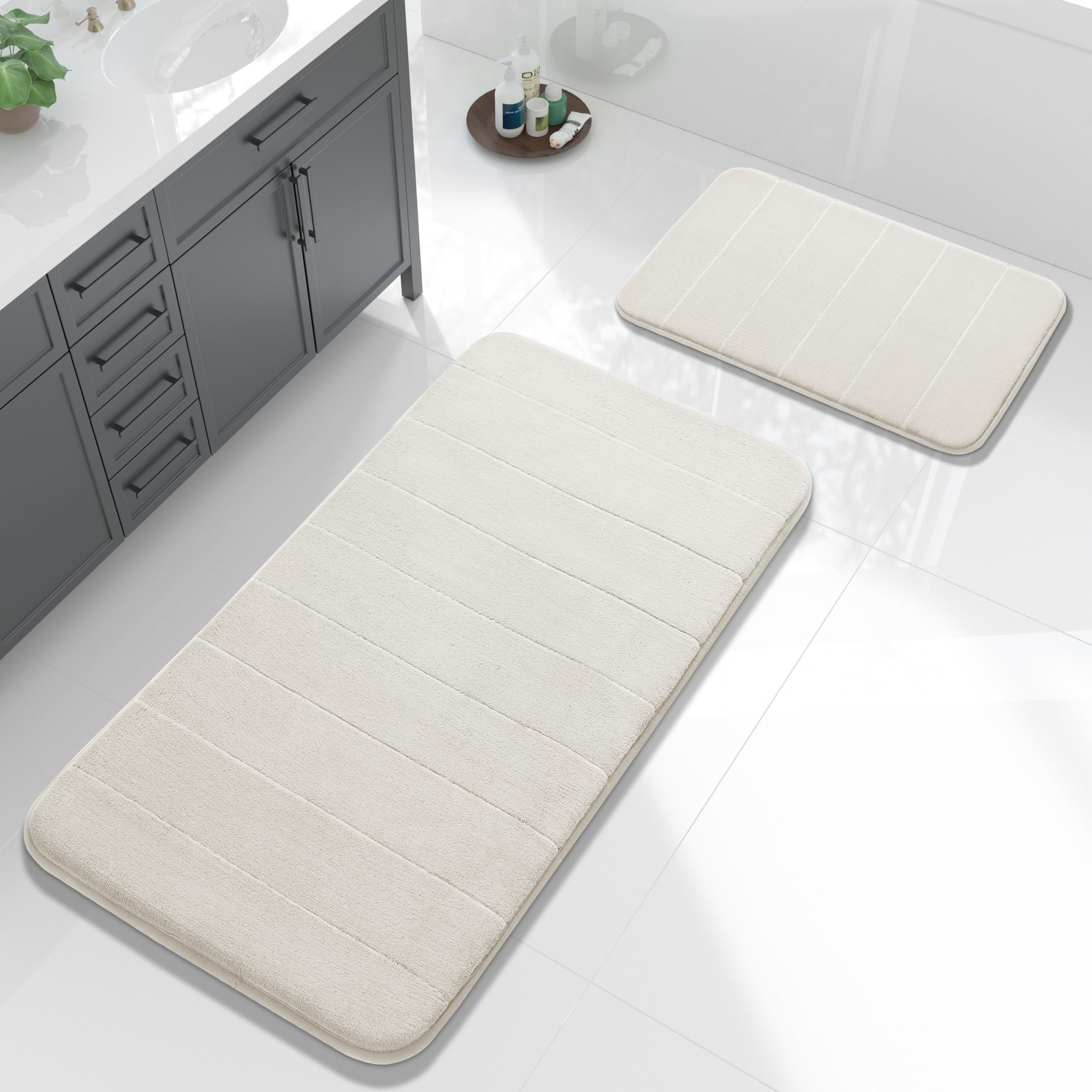 Yimobra U-Shaped Toilet Bath Mat Set 2 Piece - Super Soft Absorbent Quick Dry Memory Foam Bathroom Rugs, Machine Washable Non Slip Floor Carpet for Tub Shower & Single Sink (17x24 & 24x20, Gray)