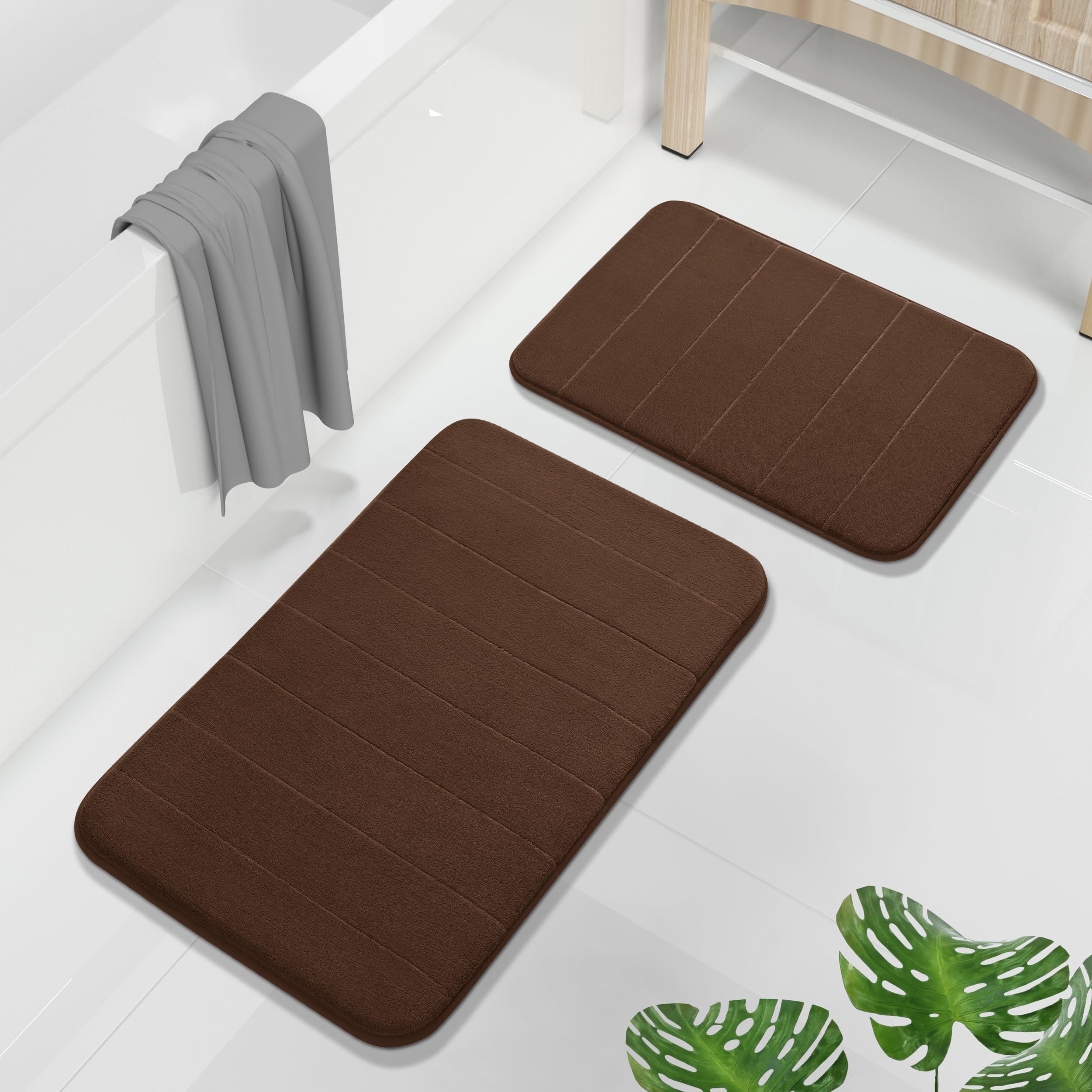 Yimobra U-Shaped Toilet Bath Mat Set 2 Piece - Super Soft Absorbent Quick Dry Memory Foam Bathroom Rugs, Machine Washable Non Slip Floor Carpet for Tub Shower & Single Sink (17x24 & 24x20, Gray)