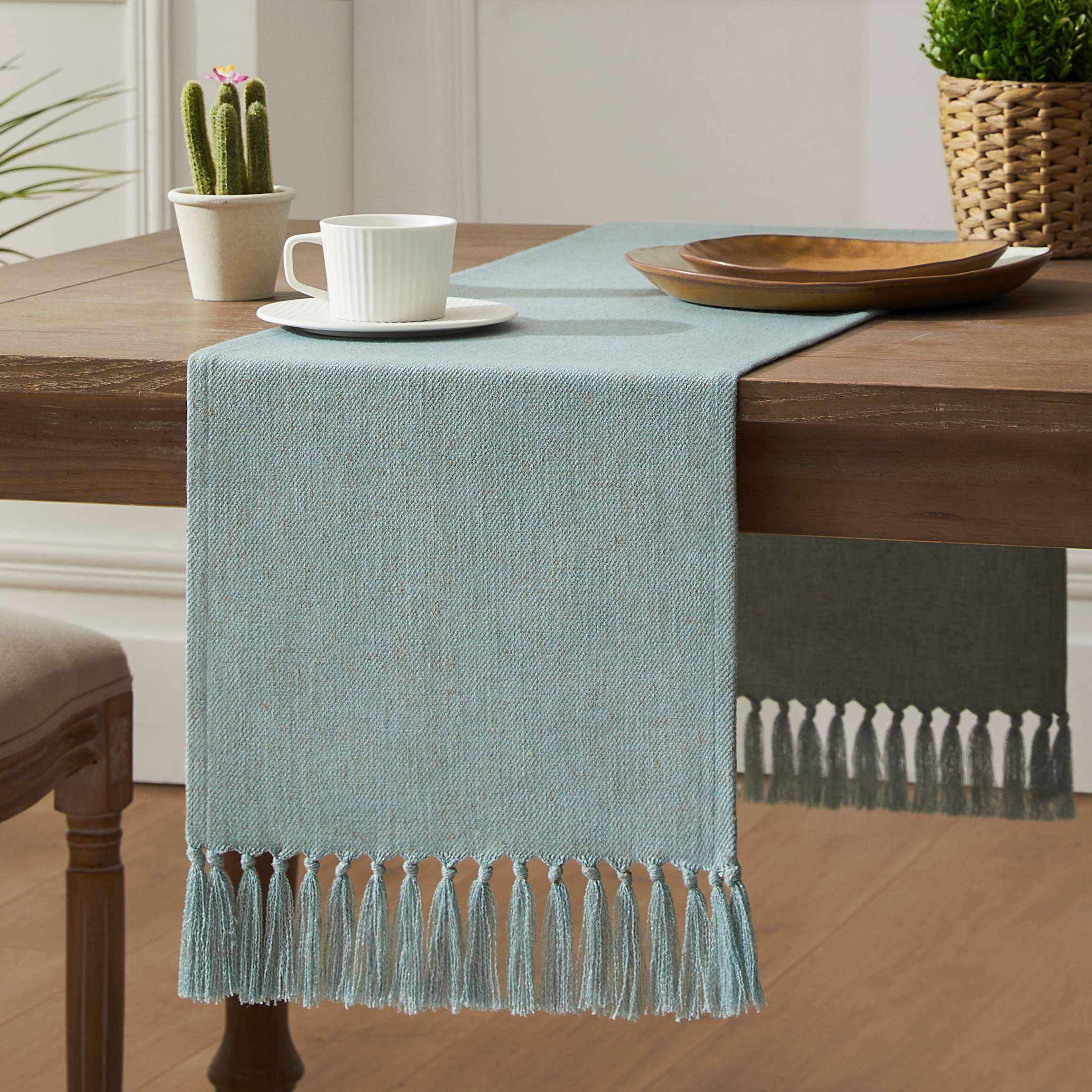 ZeeMart Beige Table Runners 72 Inches Long, Burlap Linen Style Rustic Farmhouse Table Runner, Boho Woven Dining Table Runner, 13x72 Inches, Oatmeal Beige