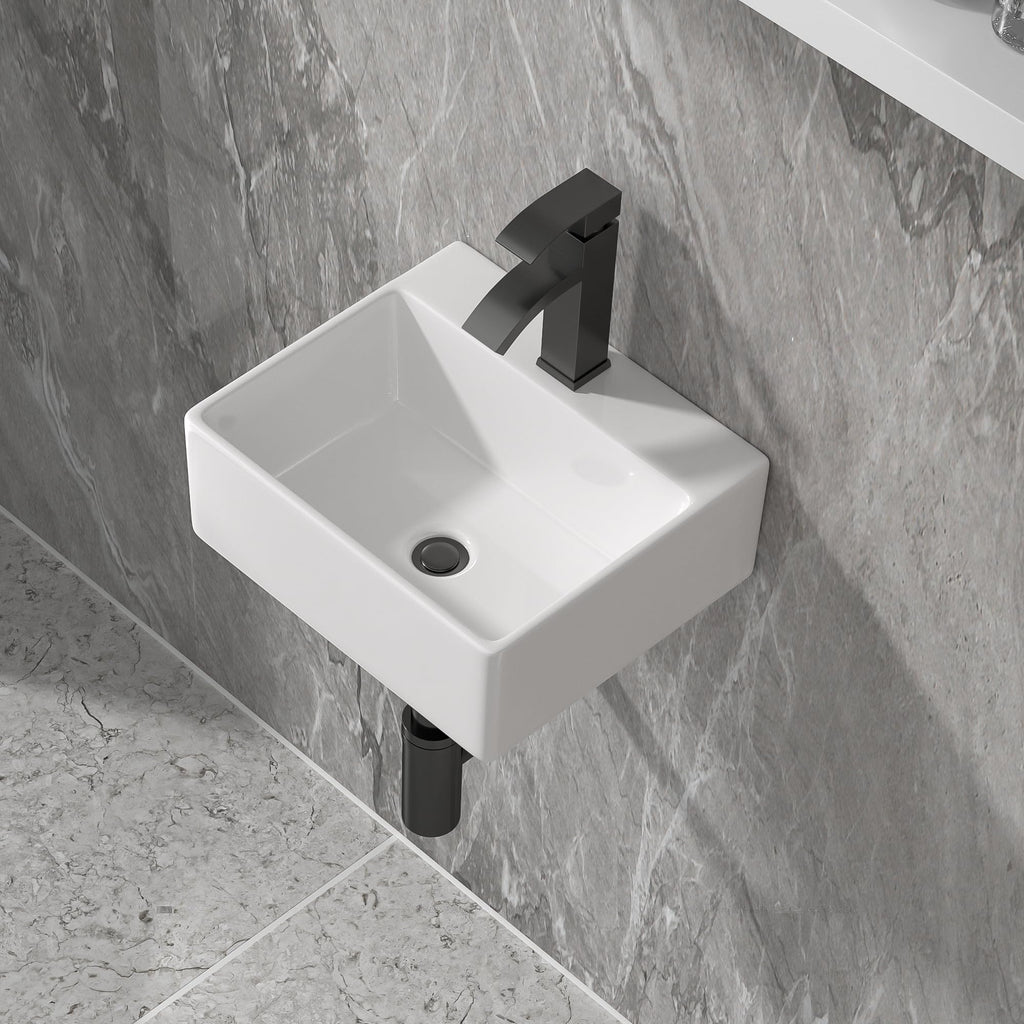 Floating Vessel Sink For Bathroom - Fulorni 20"x17" Bathroom Vessel Sink Rectangular Wall Mounted White Ceramic Porcelain Vanity Sink Bowl Basin