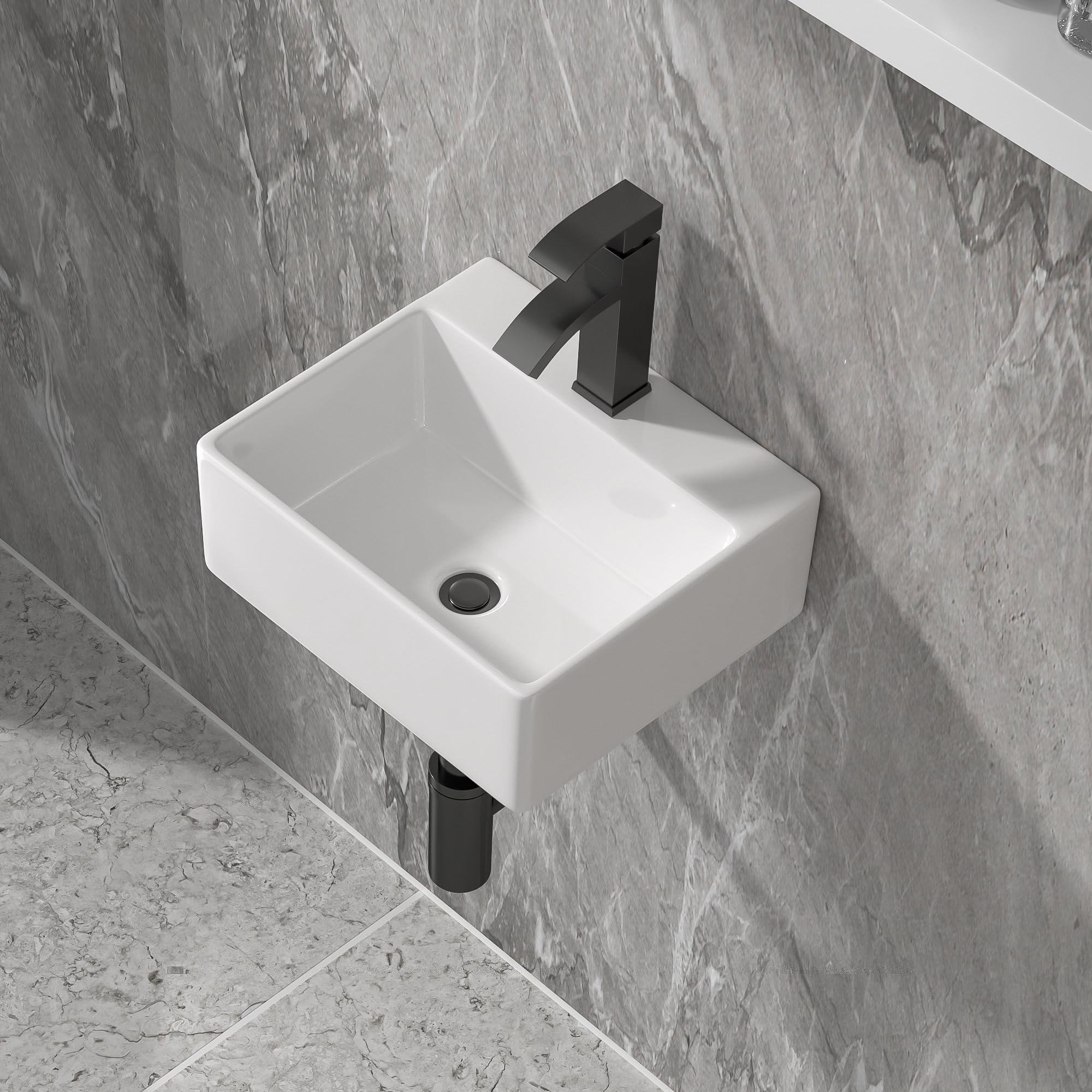 Floating Vessel Sink For Bathroom - Fulorni 20"x17" Bathroom Vessel Sink Rectangular Wall Mounted White Ceramic Porcelain Vanity Sink Bowl Basin