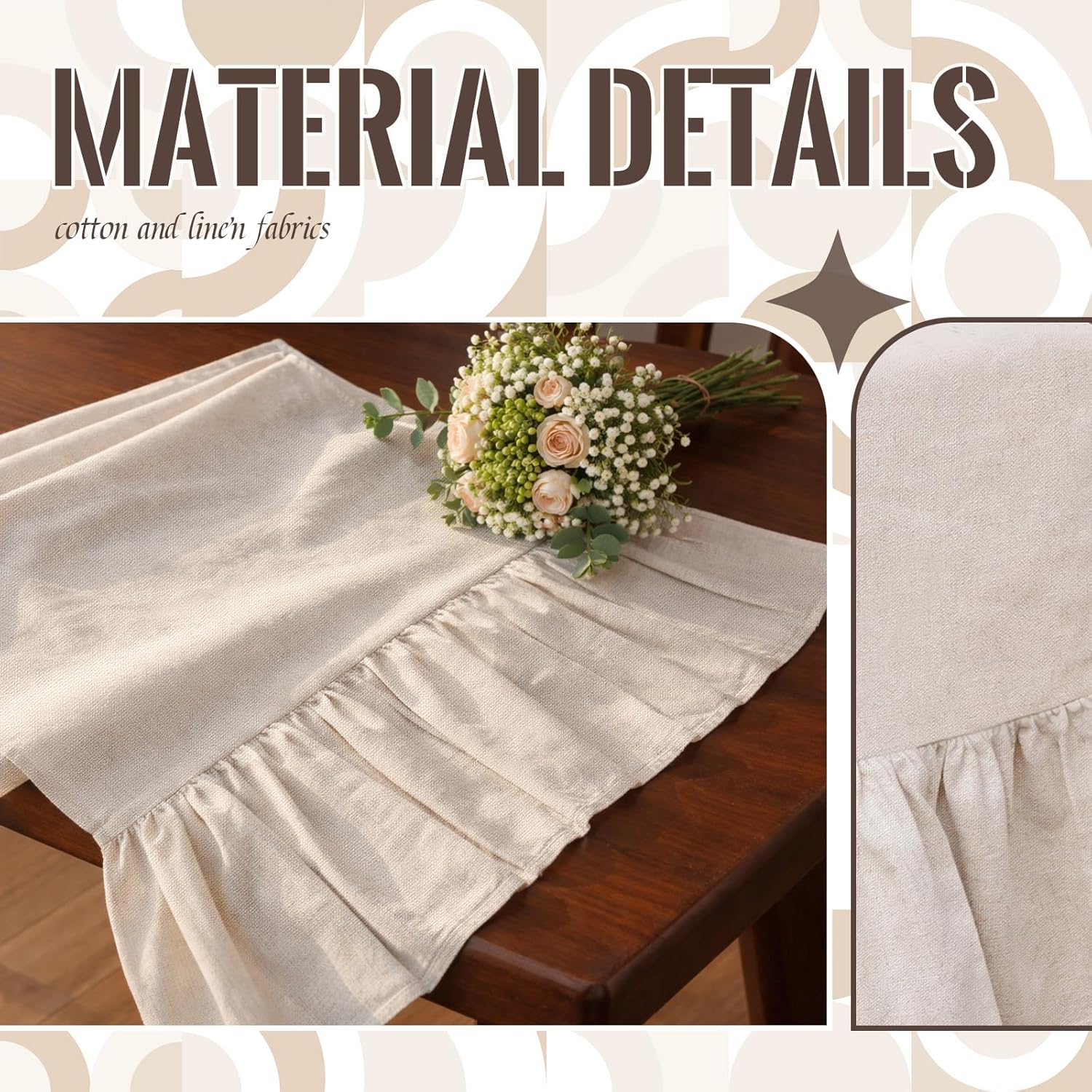 Gilprop Boho Table Runner Linen Farmhouse Table Runners with Ruffle Hem Rustic Burlap Home Party Decoration for Living Room(13 x 72 Inch,Linen Beige)