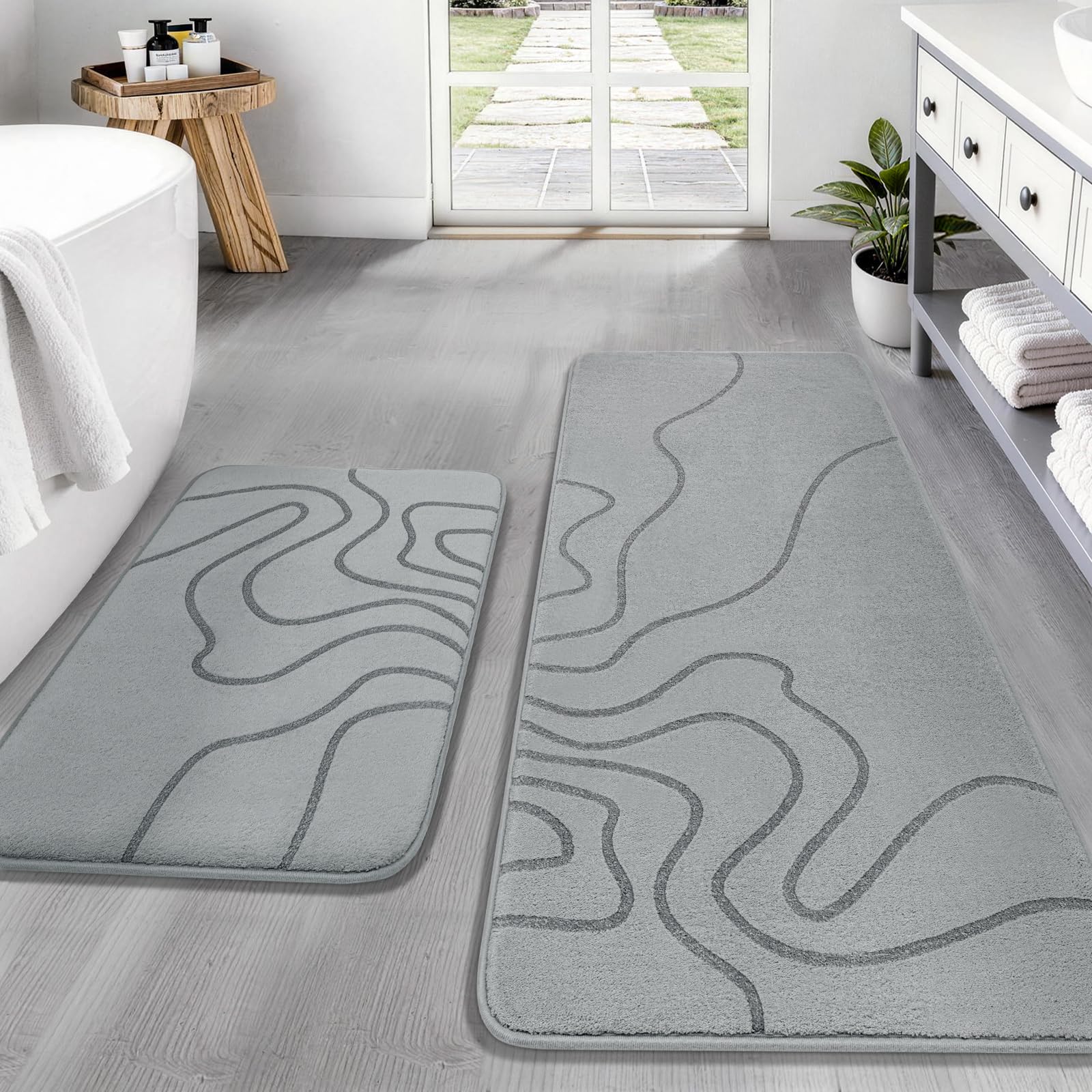 YIHOUSE Memory Foam Bathroom Rugs Sets 2 Piece - Extra Thick Ultra Soft Absorbent Bath Mat Set, Non-Slip Machine Washable Bath Rugs for Bathroom, Tub & Shower, Home Decor (32"x20"+24"x17", Dark Grey)