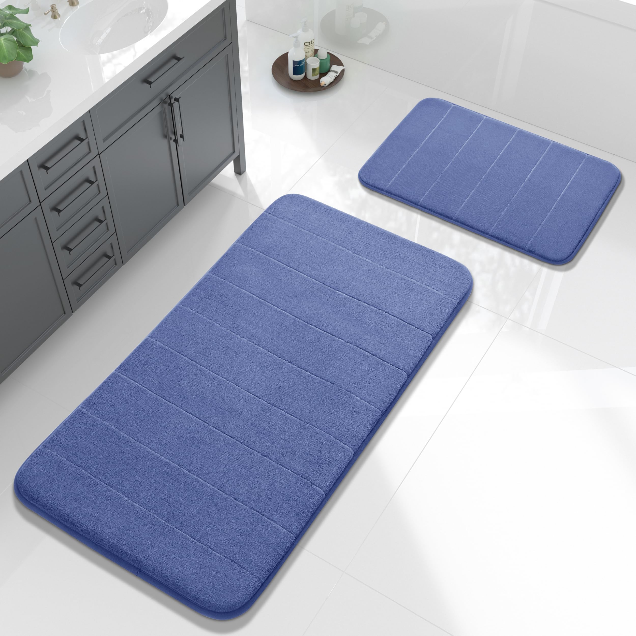 Yimobra U-Shaped Toilet Bath Mat Set 2 Piece - Super Soft Absorbent Quick Dry Memory Foam Bathroom Rugs, Machine Washable Non Slip Floor Carpet for Tub Shower & Single Sink (17x24 & 24x20, Gray)