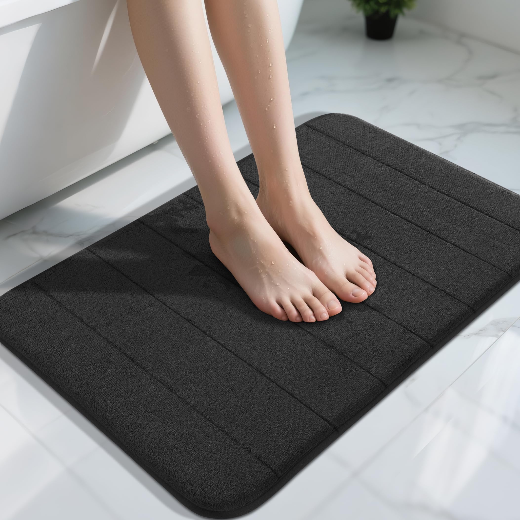 Yimobra Memory Foam Toilet Bath Mat U-Shaped, Commode Contour Rug, Soft and Comfortable, Super Water Absorption, Non-Slip, Thick, Machine Wash and Easier to Dry for Bathroom, 24 X 20 Inches, Grey