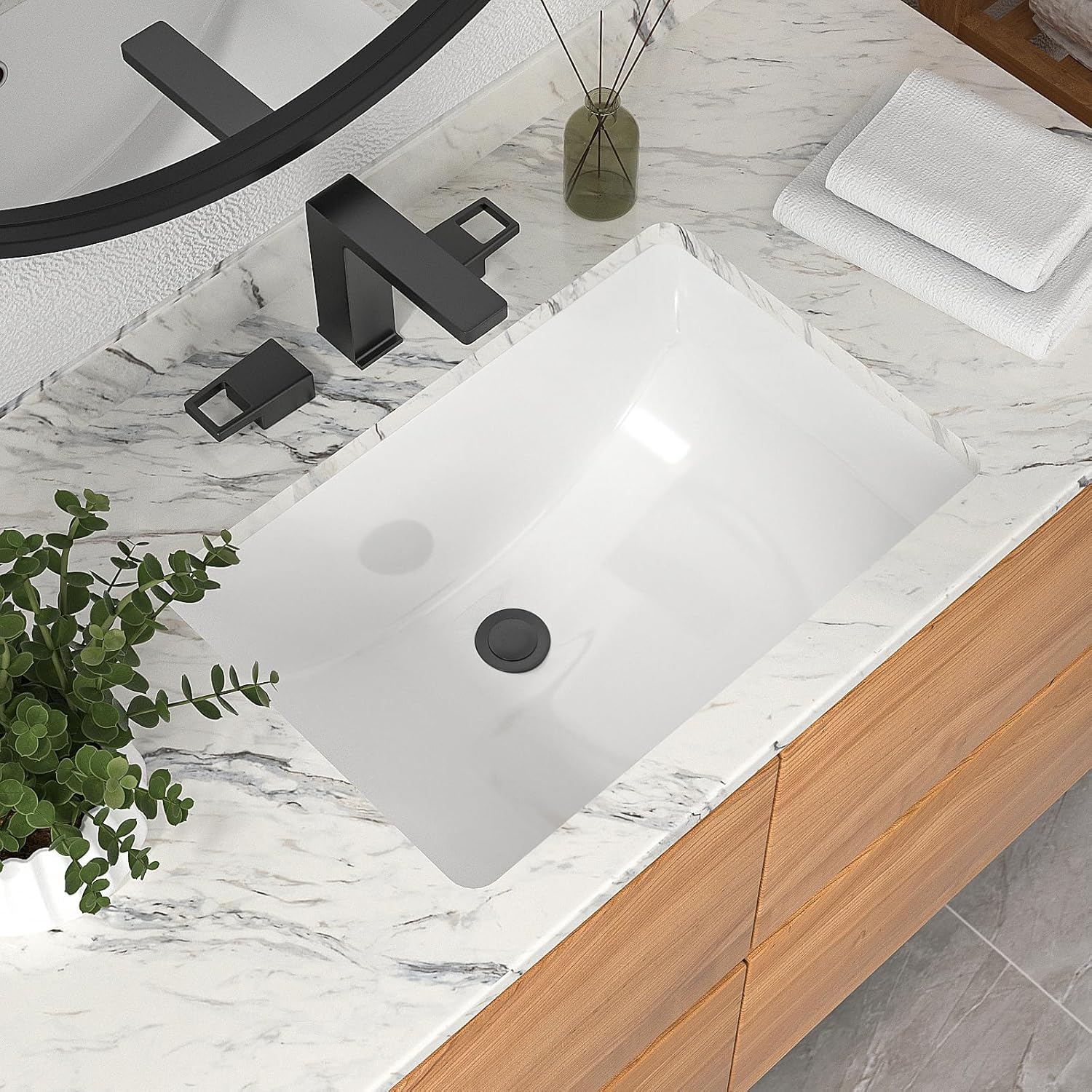 Mocoloo 21"x16" Wall Mounted Bathroom Sink White Rectangle Porcelain ADA Compliant Ceramic Bathroom Sinks Floating Vanity Sink for Lavatory Room Basin