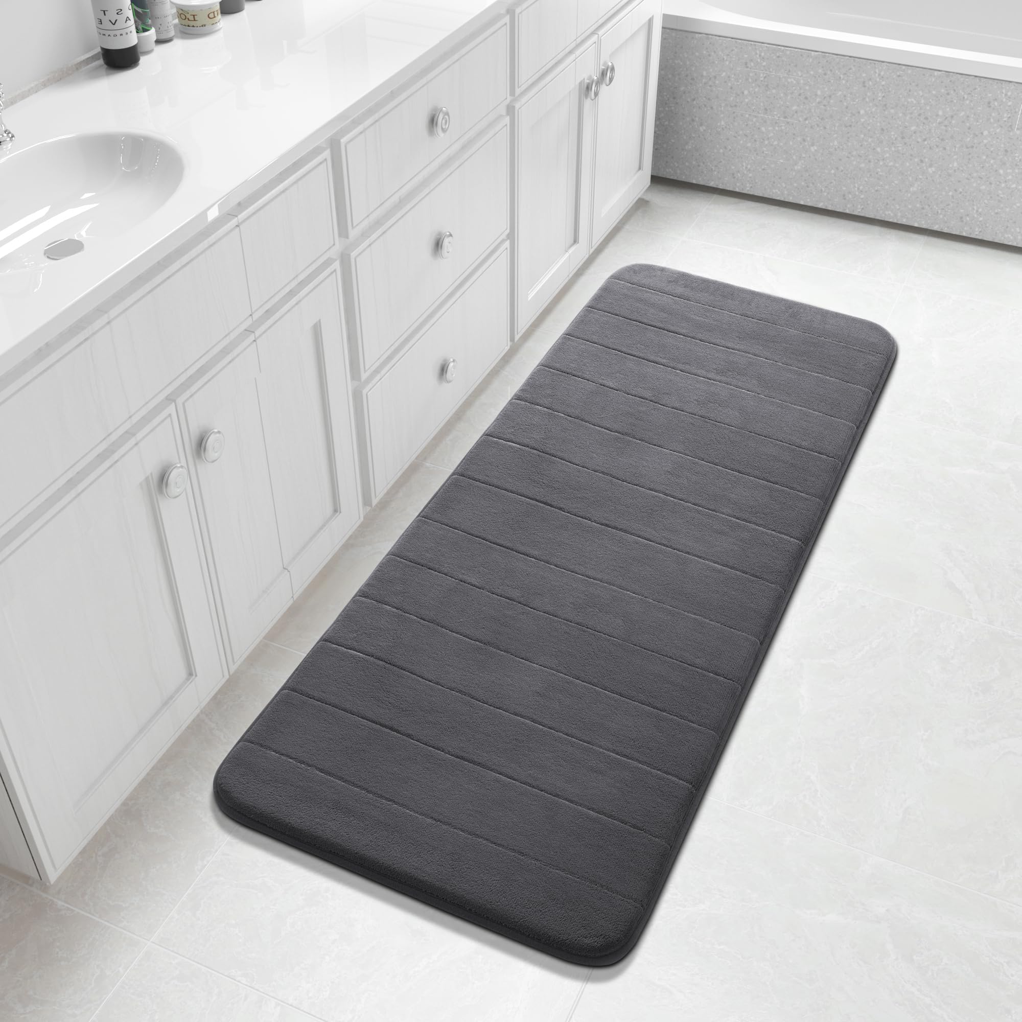 Yimobra Memory Foam Toilet Bath Mat U-Shaped, Commode Contour Rug, Soft and Comfortable, Super Water Absorption, Non-Slip, Thick, Machine Wash and Easier to Dry for Bathroom, 24 X 20 Inches, Grey