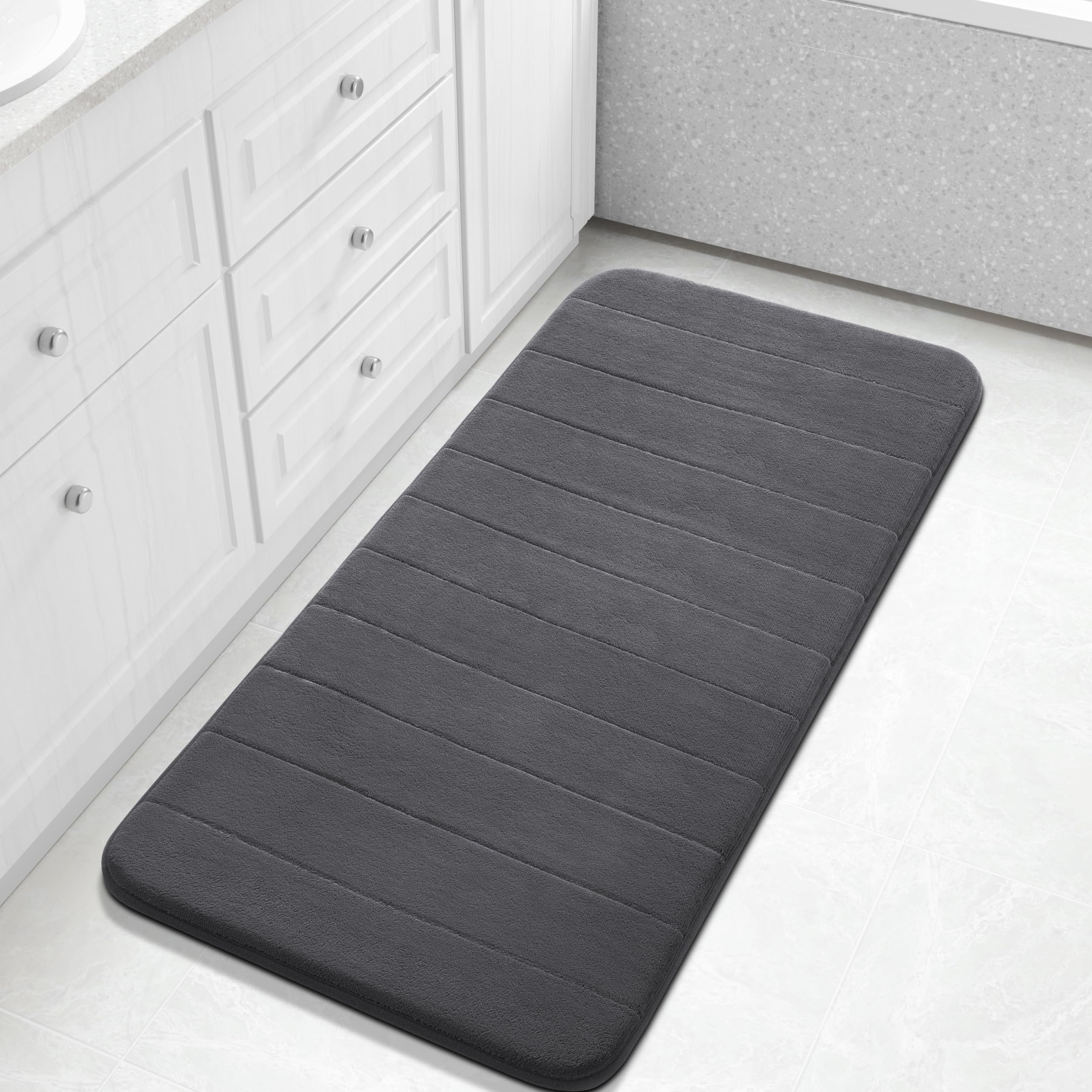 Yimobra Memory Foam Toilet Bath Mat U-Shaped, Commode Contour Rug, Soft and Comfortable, Super Water Absorption, Non-Slip, Thick, Machine Wash and Easier to Dry for Bathroom, 24 X 20 Inches, Grey