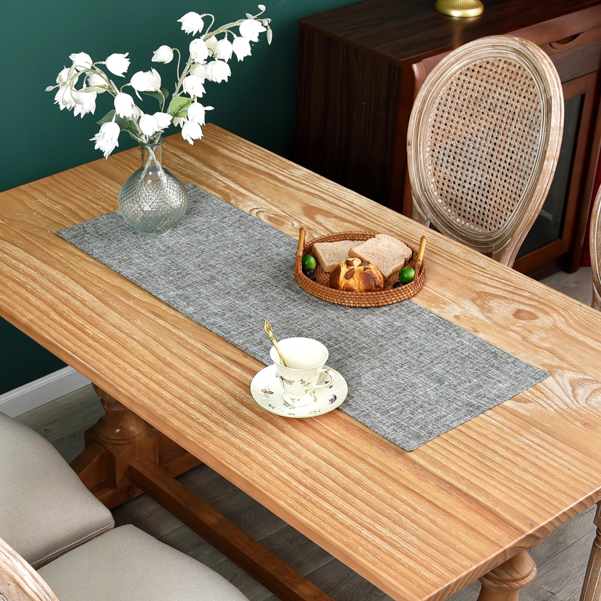 Farmhouse Rustic Faux Linen Table Runner Neutral Beige Table Runners Double Layer Reversible Rectangle Runners for Daily Use Kitchen Dining Banquet Holiday 13x48 Inch