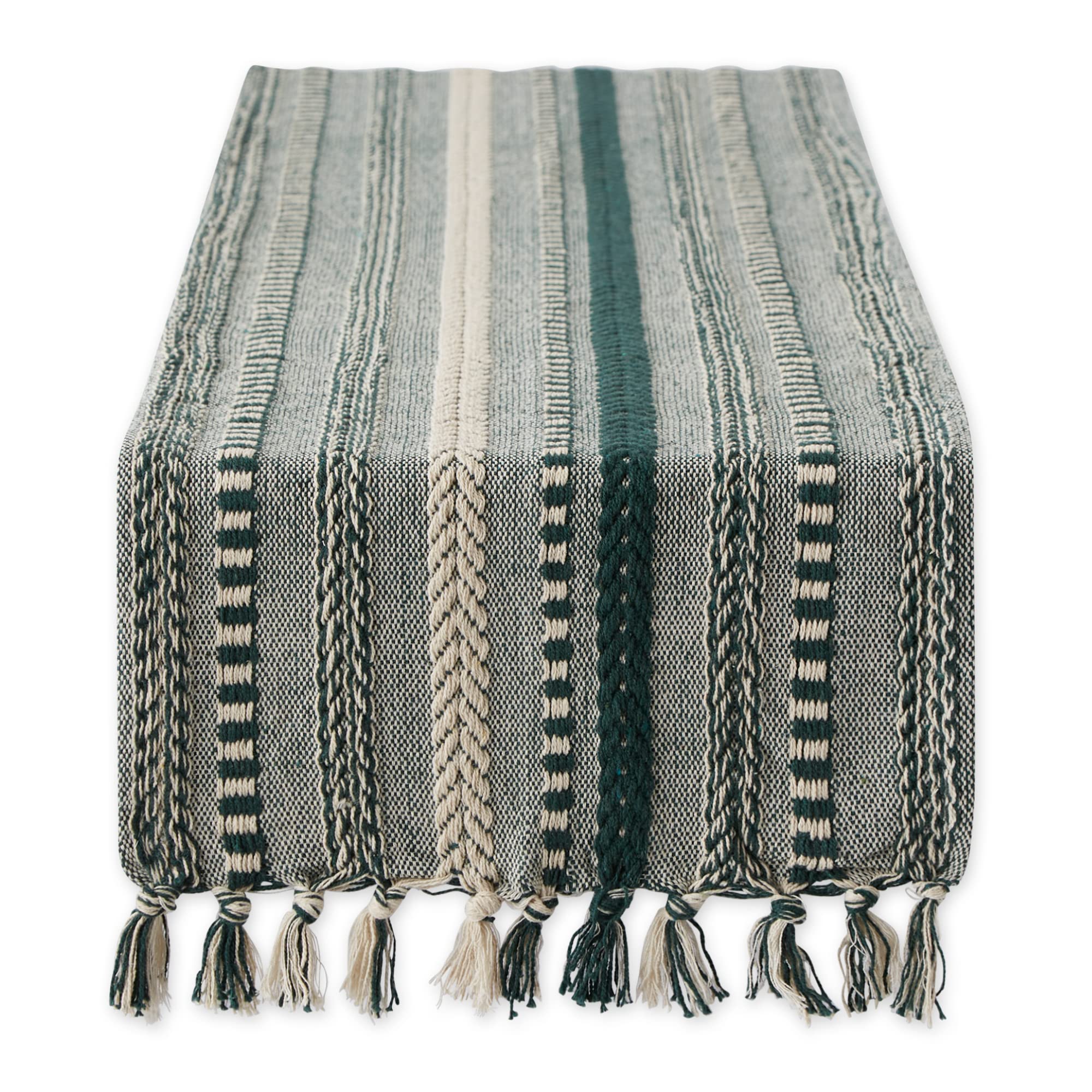 DII Farmhouse Braided Stripe Table Runner Collection, 15x108 (15x113, Fringe Included), Vintage Linen