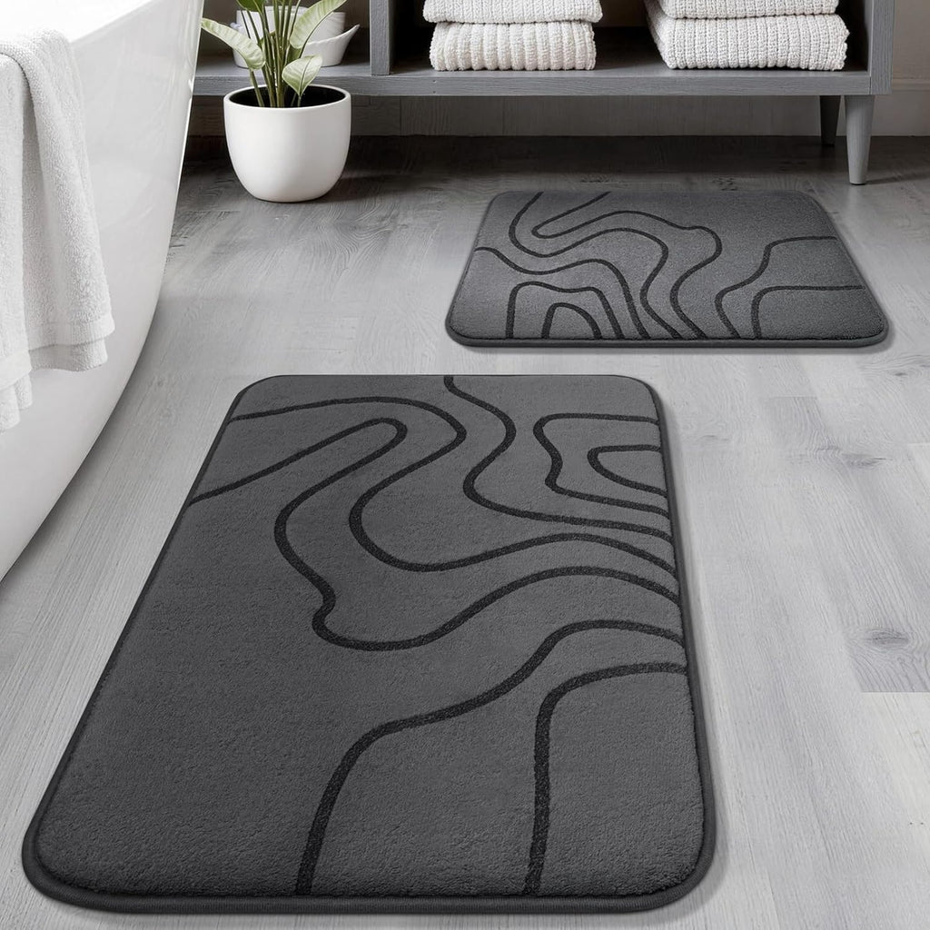 YIHOUSE Memory Foam Bathroom Rugs Sets 2 Piece - Extra Thick Ultra Soft Absorbent Bath Mat Set, Non-Slip Machine Washable Bath Rugs for Bathroom, Tub & Shower, Home Decor (32"x20"+24"x17", Dark Grey)