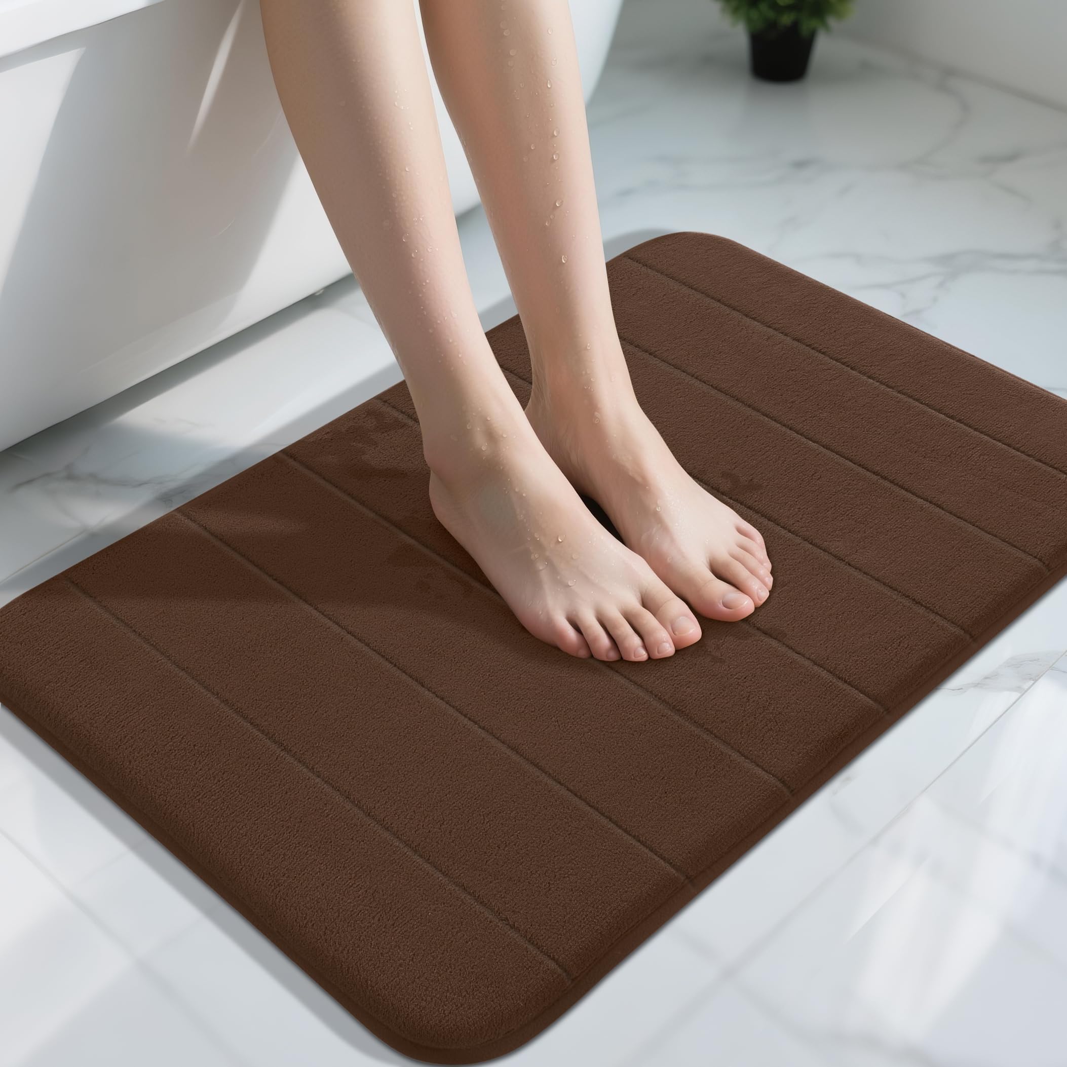 Yimobra Memory Foam Toilet Bath Mat U-Shaped, Soft and Comfortable, Super Water Absorption, Non-Slip, Thick, Machine Wash and Easier to Dry for Bathroom Commode Contour Rug, 24 X 20 Inches, Black