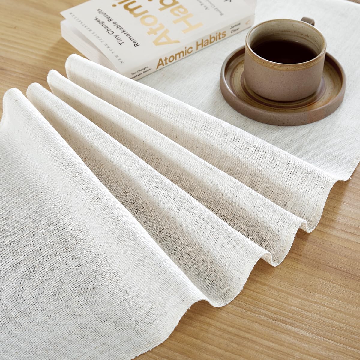 Linen Style Rustic Table Runner, Farmhouse Cotton Linen Table Runner, Boho Table Runners 72 Inches Long with Hand Tassels for Home Tabletop Decor and Everyday Use - Off White, 72 Inch