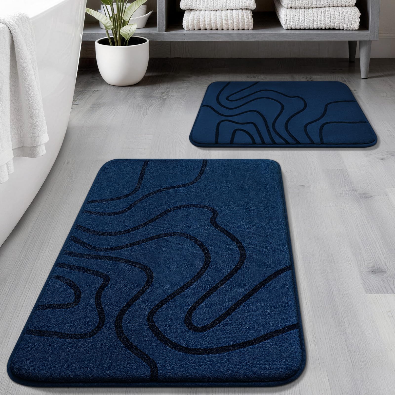 YIHOUSE Memory Foam Bathroom Rugs Sets 2 Piece - Extra Thick Ultra Soft Absorbent Bath Mat Set, Non-Slip Machine Washable Bath Rugs for Bathroom, Tub & Shower, Home Decor (32"x20"+24"x17", Dark Grey)