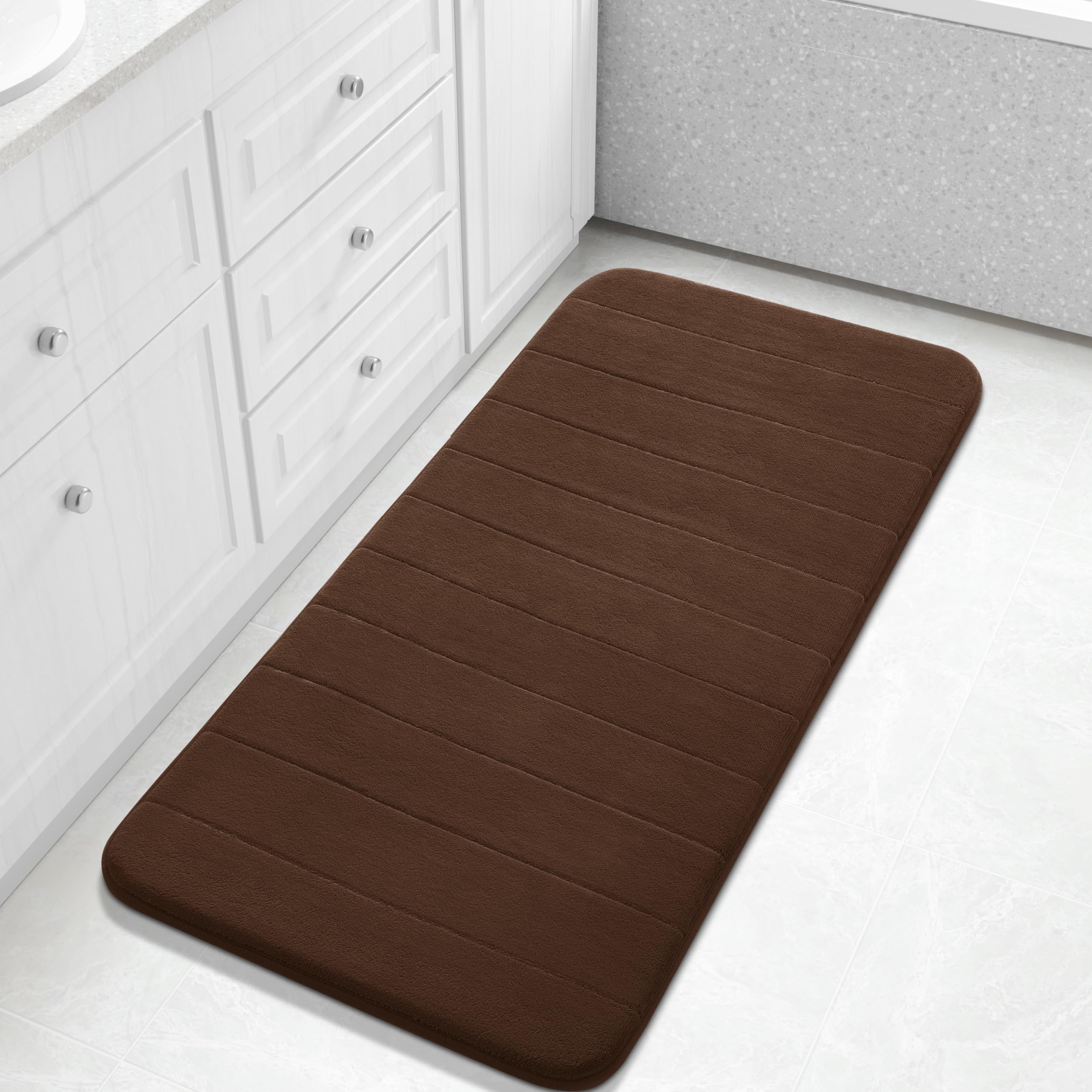 Yimobra Memory Foam Toilet Bath Mat U-Shaped, Soft and Comfortable, Super Water Absorption, Non-Slip, Thick, Machine Wash and Easier to Dry for Bathroom Commode Contour Rug, 24 X 20 Inches, Black