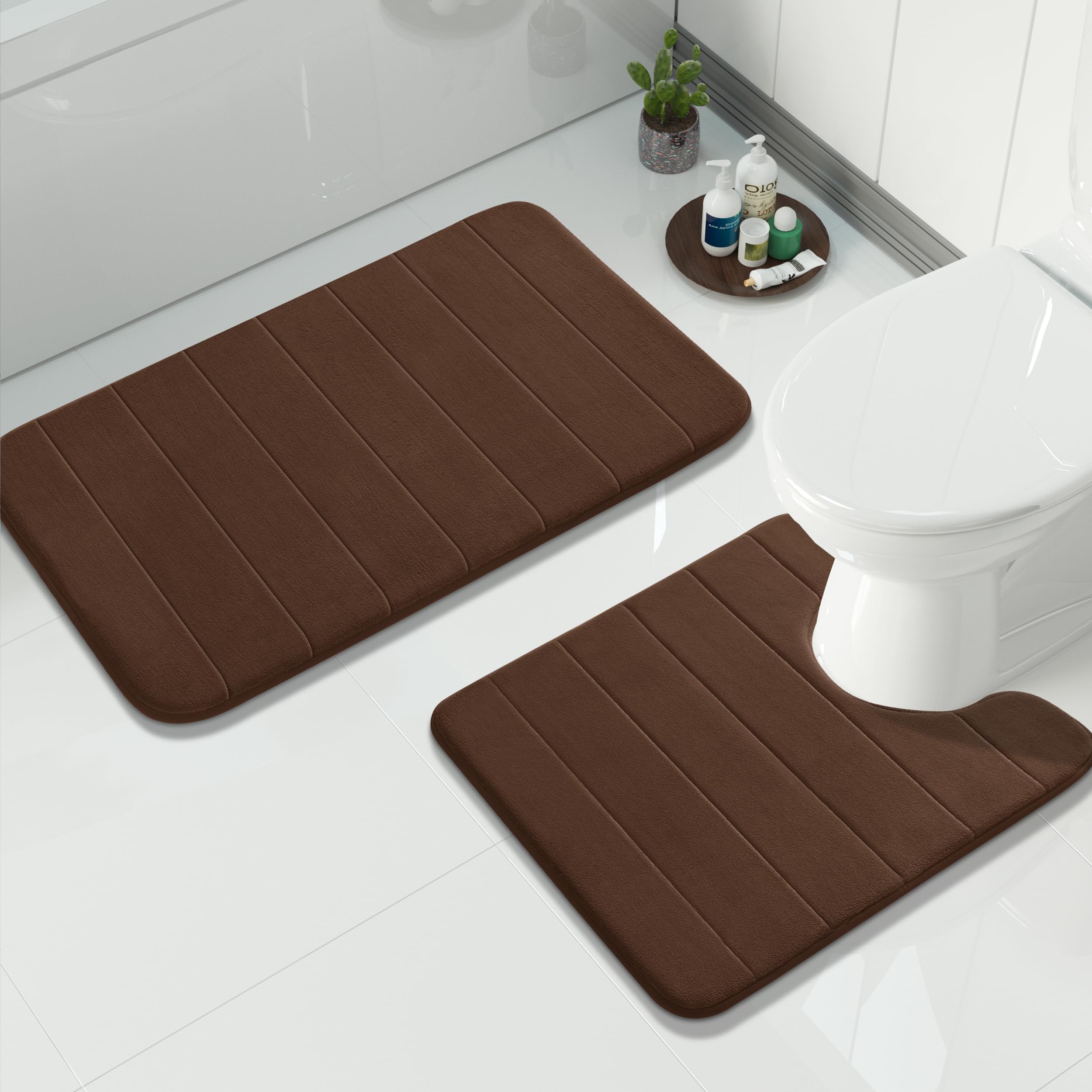 Yimobra U-Shaped Toilet Bath Mat Set 2 Piece - Super Soft Absorbent Quick Dry Memory Foam Bathroom Rugs, Machine Washable Non Slip Floor Carpet for Tub Shower & Single Sink (17x24 & 24x20, Gray)