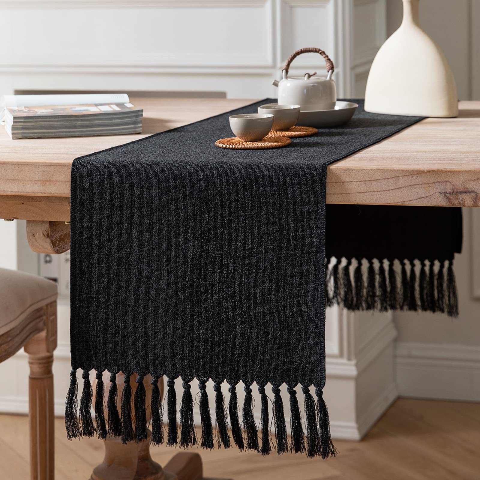 ZeeMart Beige Table Runners 72 Inches Long, Burlap Linen Style Rustic Farmhouse Table Runner, Boho Woven Dining Table Runner, 13x72 Inches, Oatmeal Beige