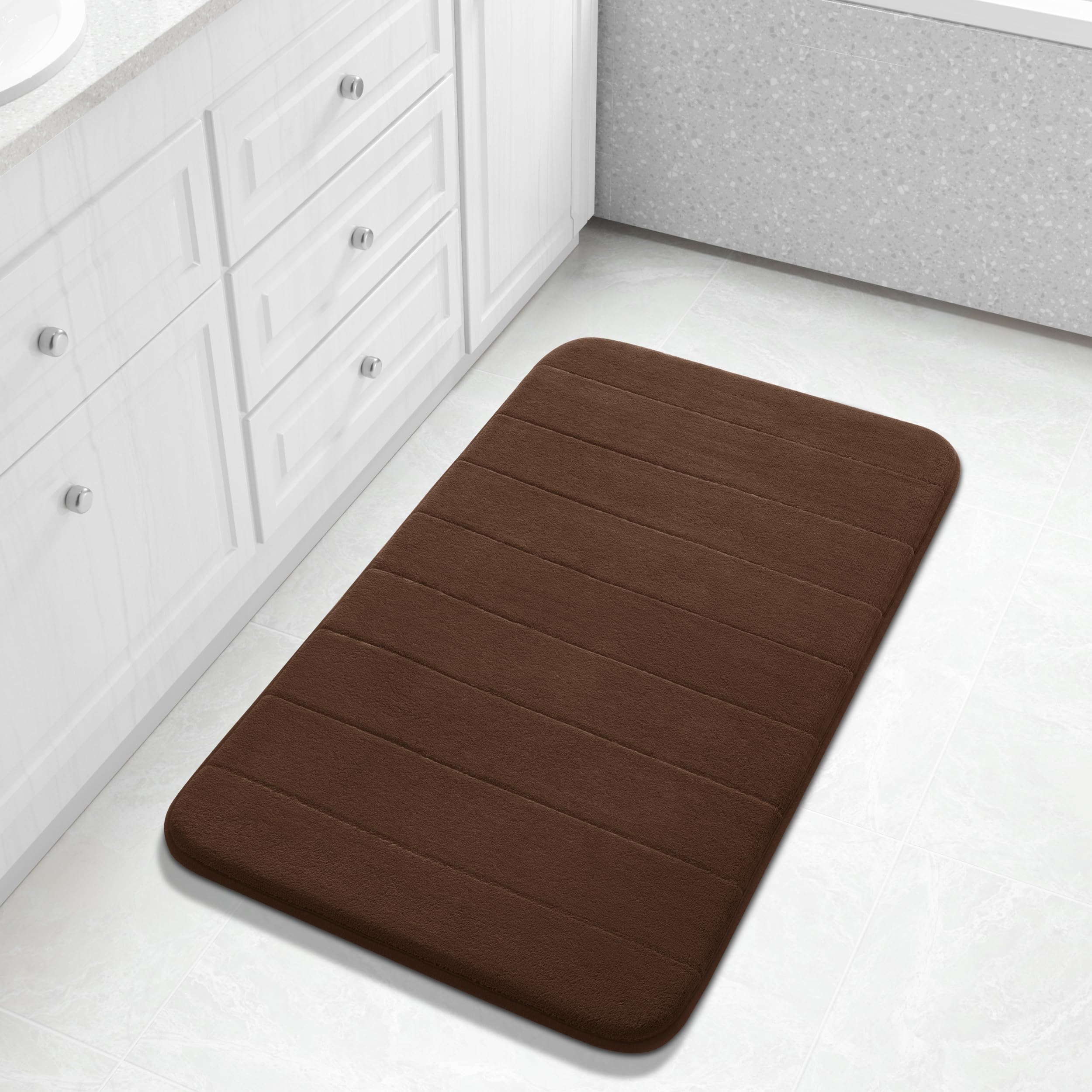 Yimobra Memory Foam Toilet Bath Mat U-Shaped, Commode Contour Rug, Soft and Comfortable, Super Water Absorption, Non-Slip, Thick, Machine Wash and Easier to Dry for Bathroom, 24 X 20 Inches, Grey