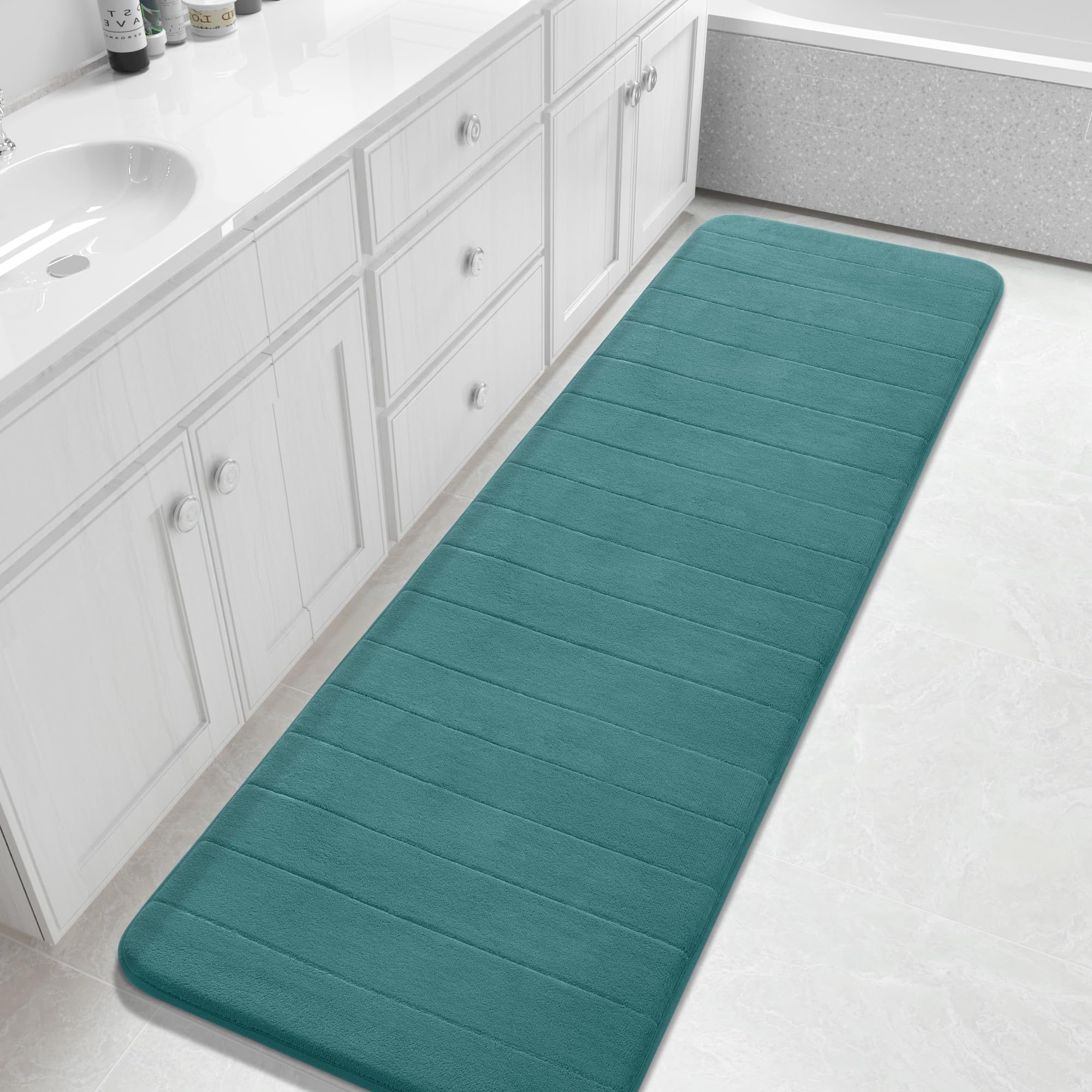 Yimobra Memory Foam Toilet Bath Mat U-Shaped, Soft and Comfortable, Super Water Absorption, Non-Slip, Thick, Machine Wash and Easier to Dry for Bathroom Commode Contour Rug, 24 X 20 Inches, Black