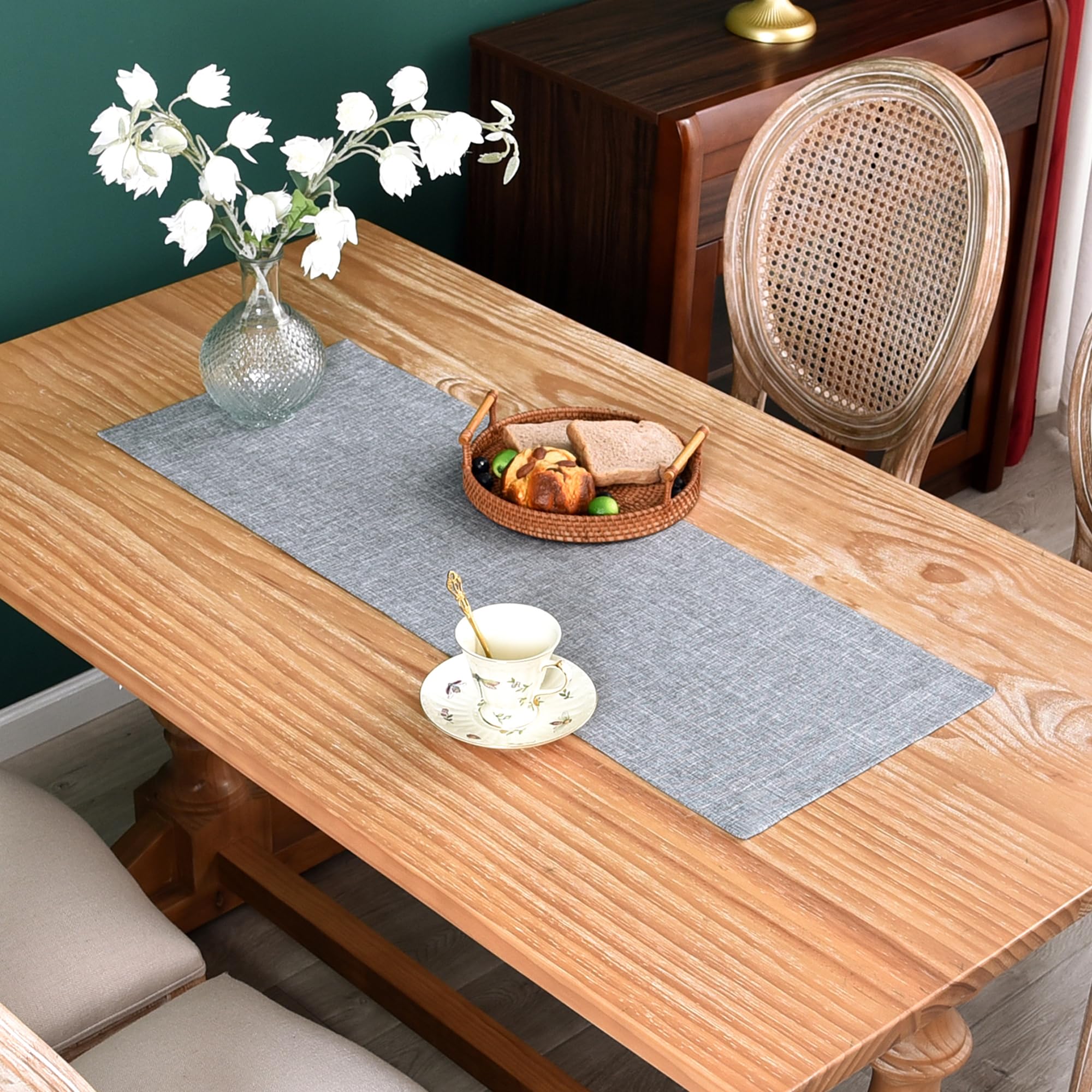 NEWISHER Farmhouse Rustic Table Runner Solid Beige Rectangular Table Runners Faux Linen Table Runner for Everyday Use Kitchen Dining Party Table 13x36 Inch