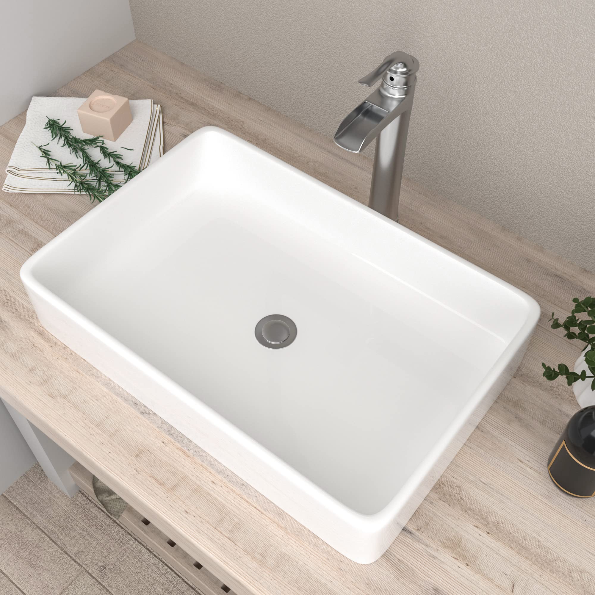Mocoloo 21"x16" Wall Mounted Bathroom Sink White Rectangle Porcelain ADA Compliant Ceramic Bathroom Sinks Floating Vanity Sink for Lavatory Room Basin