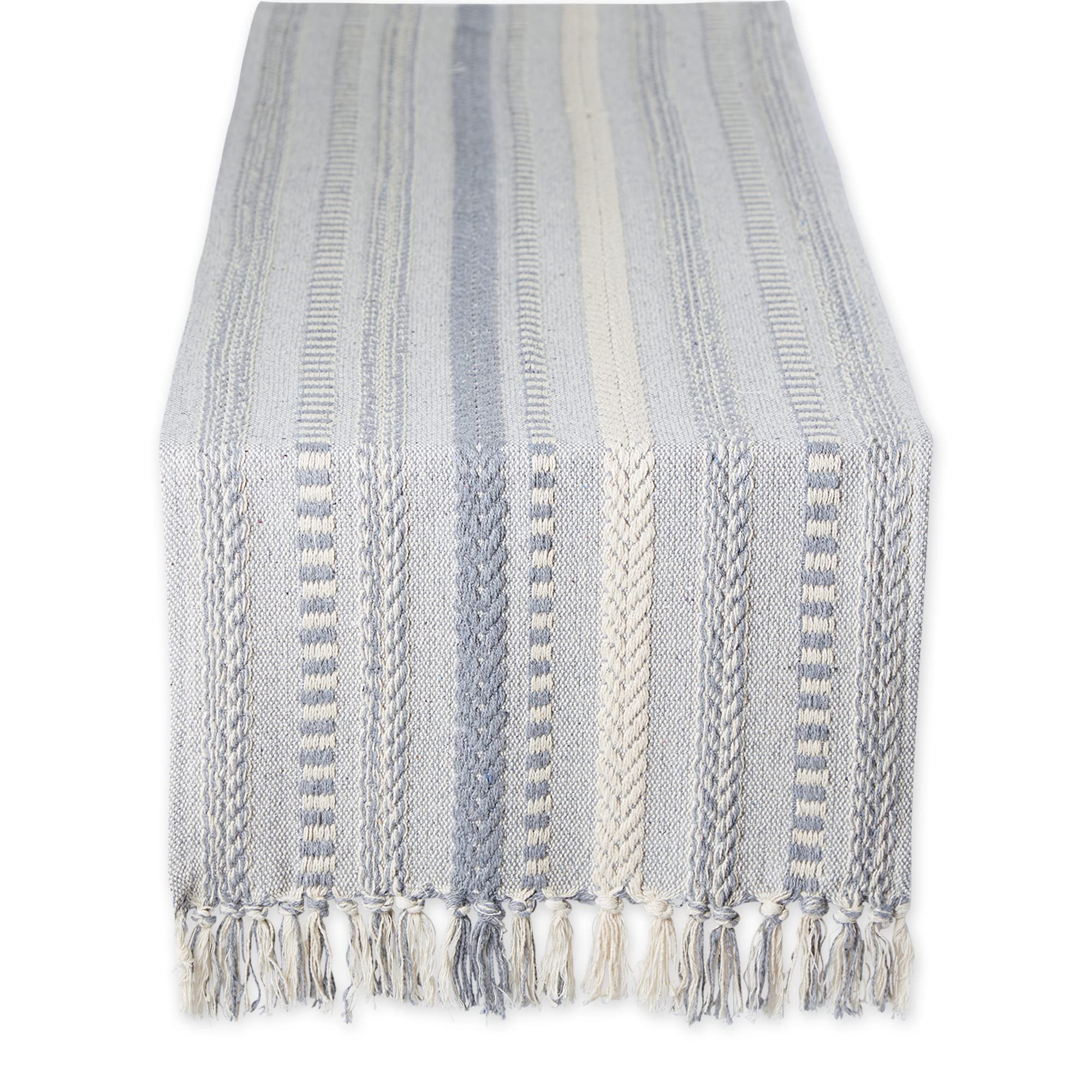 DII Farmhouse Braided Stripe Table Runner Collection, 15x108 (15x113, Fringe Included), Vintage Linen