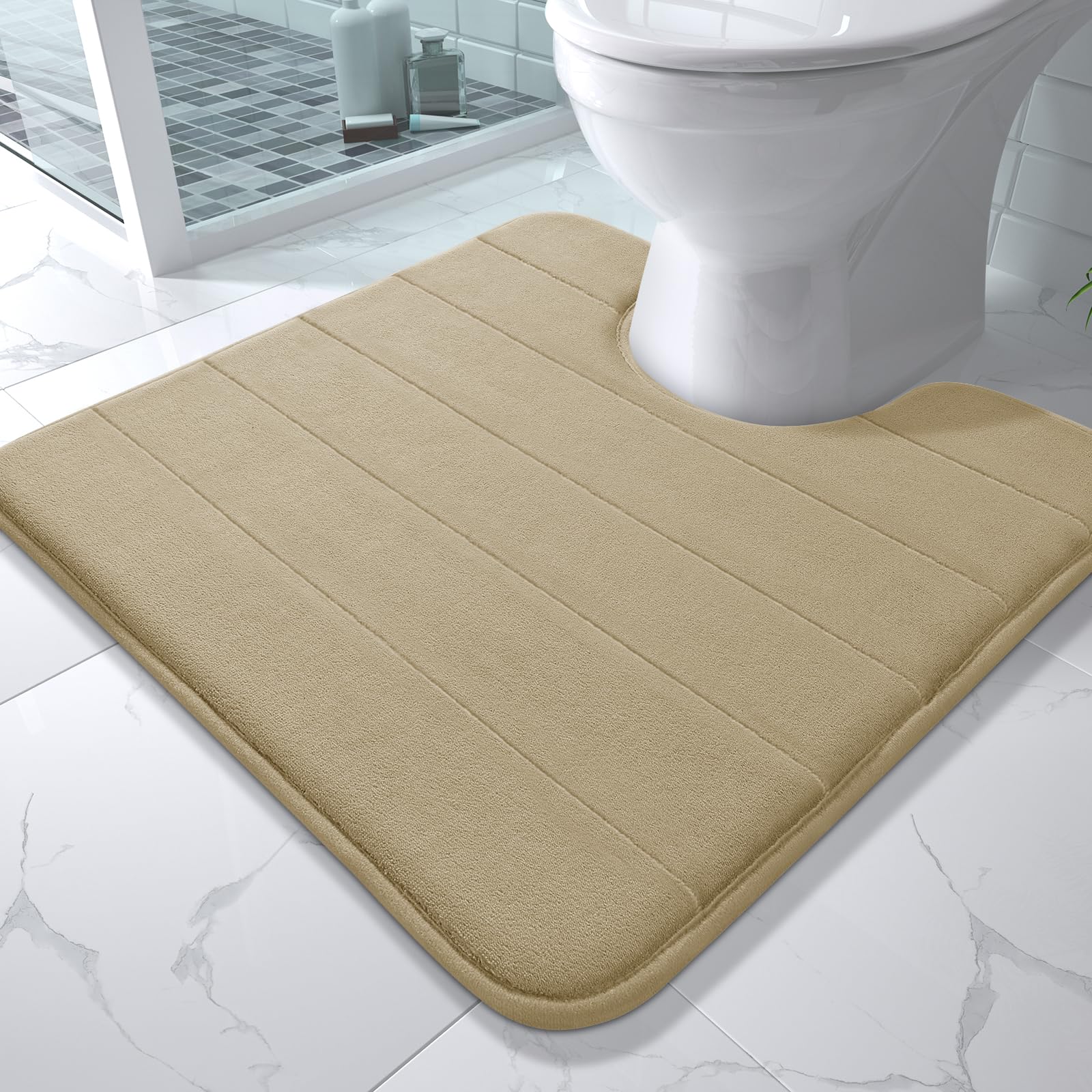 Yimobra Memory Foam Toilet Bath Mat U-Shaped, Commode Contour Rug, Soft and Comfortable, Super Water Absorption, Non-Slip, Thick, Machine Wash and Easier to Dry for Bathroom, 24 X 20 Inches, Grey
