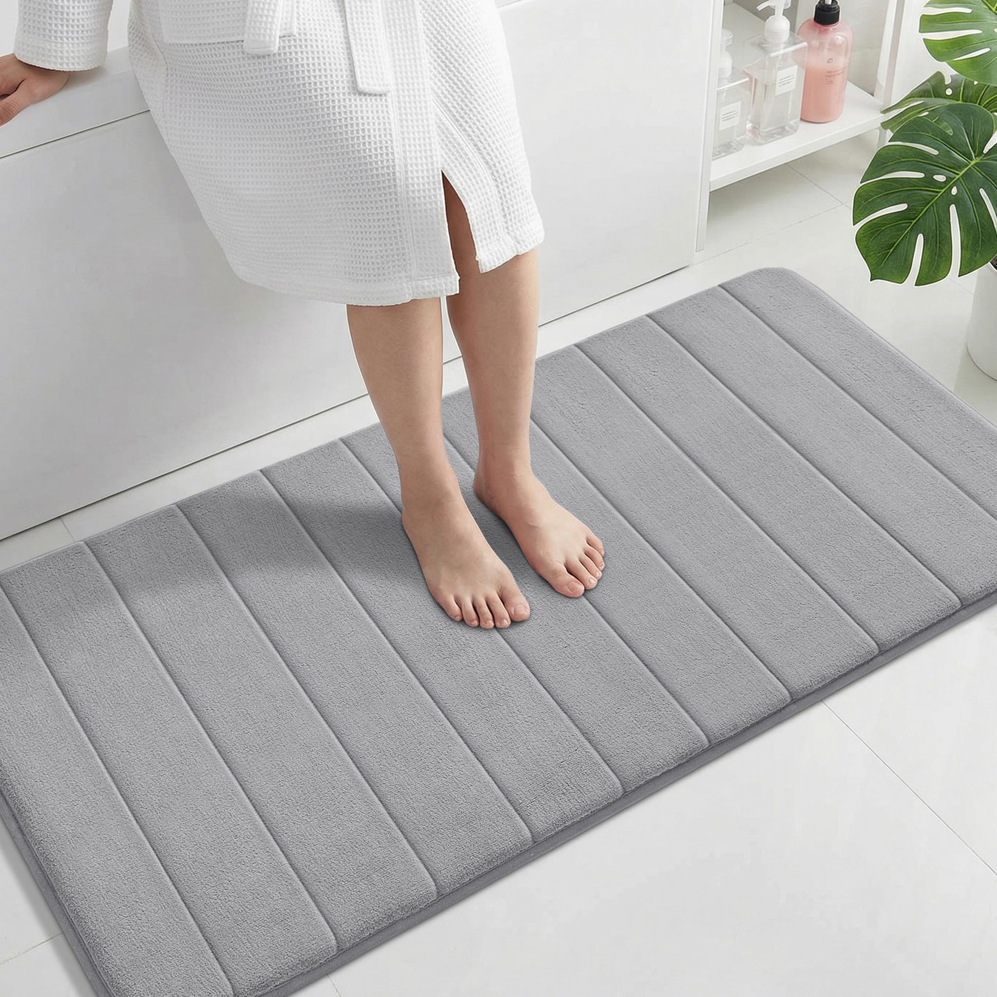 Yimobra Memory Foam Toilet Bath Mat U-Shaped, Soft and Comfortable, Super Water Absorption, Non-Slip, Thick, Machine Wash and Easier to Dry for Bathroom Commode Contour Rug, 24 X 20 Inches, Black