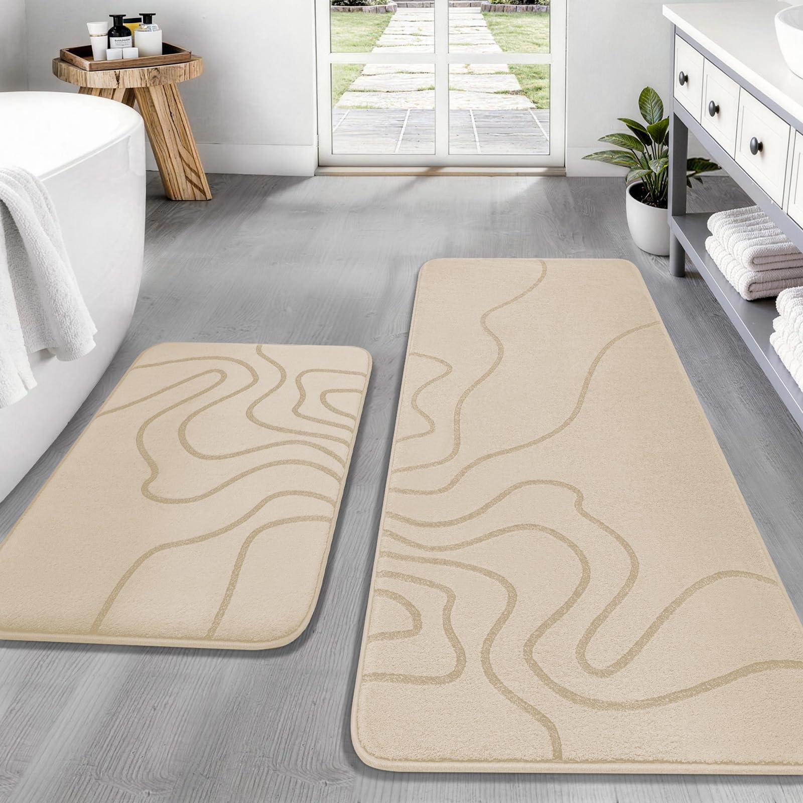 YIHOUSE Memory Foam Bathroom Rugs Sets 2 Piece - Extra Thick Ultra Soft Absorbent Bath Mat Set, Non-Slip Machine Washable Bath Rugs for Bathroom, Tub & Shower, Home Decor (32"x20"+24"x17", Dark Grey)