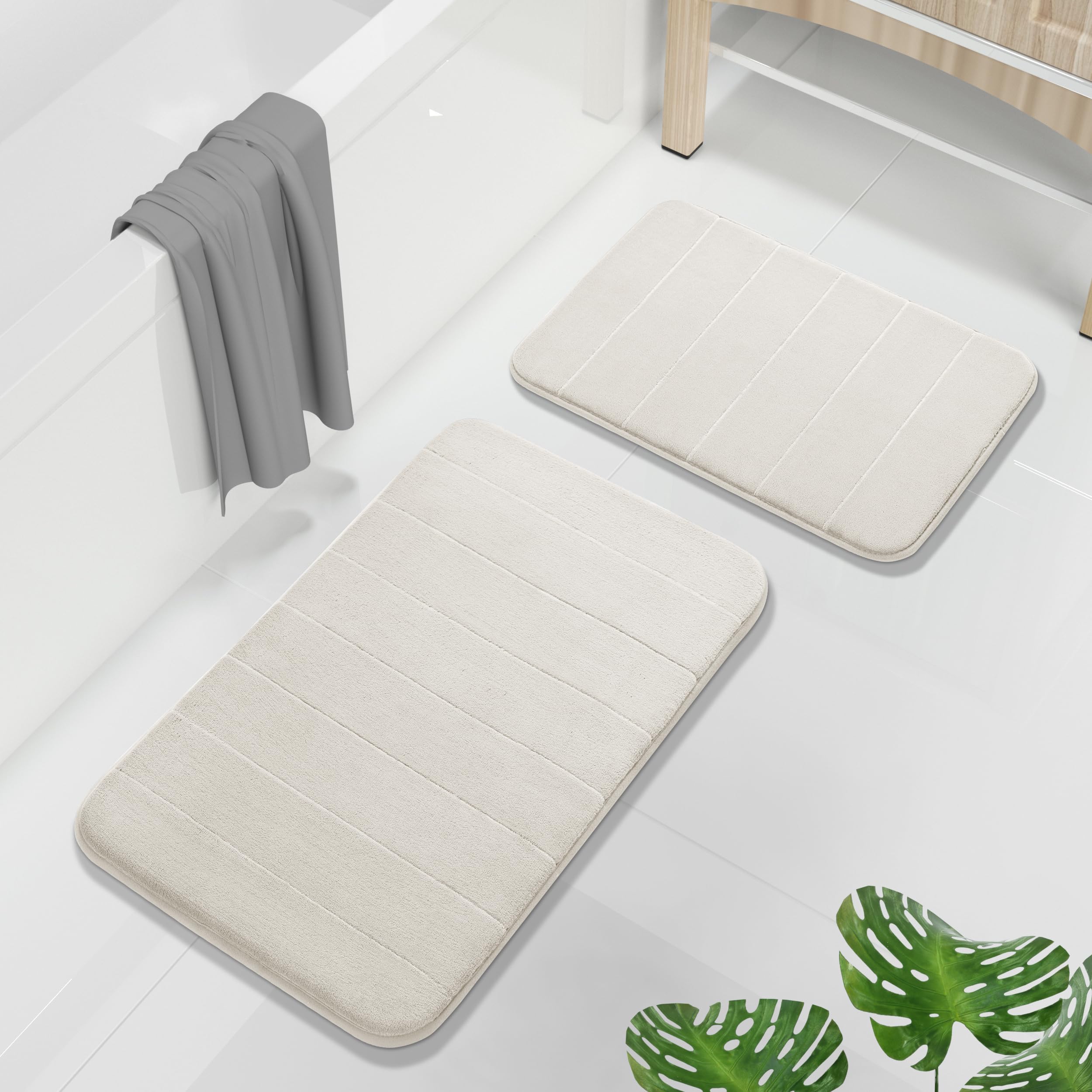 Yimobra U-Shaped Toilet Bath Mat Set 2 Piece - Super Soft Absorbent Quick Dry Memory Foam Bathroom Rugs, Machine Washable Non Slip Floor Carpet for Tub Shower & Single Sink (17x24 & 24x20, Gray)