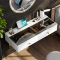 IEO 47" Floating Vanity Makeup Table,Wall Mounted Desk with 3 Drawers Storage,Hanging Floating Small Space Vanity Table for Bedroom, Dressing Room,Warm White