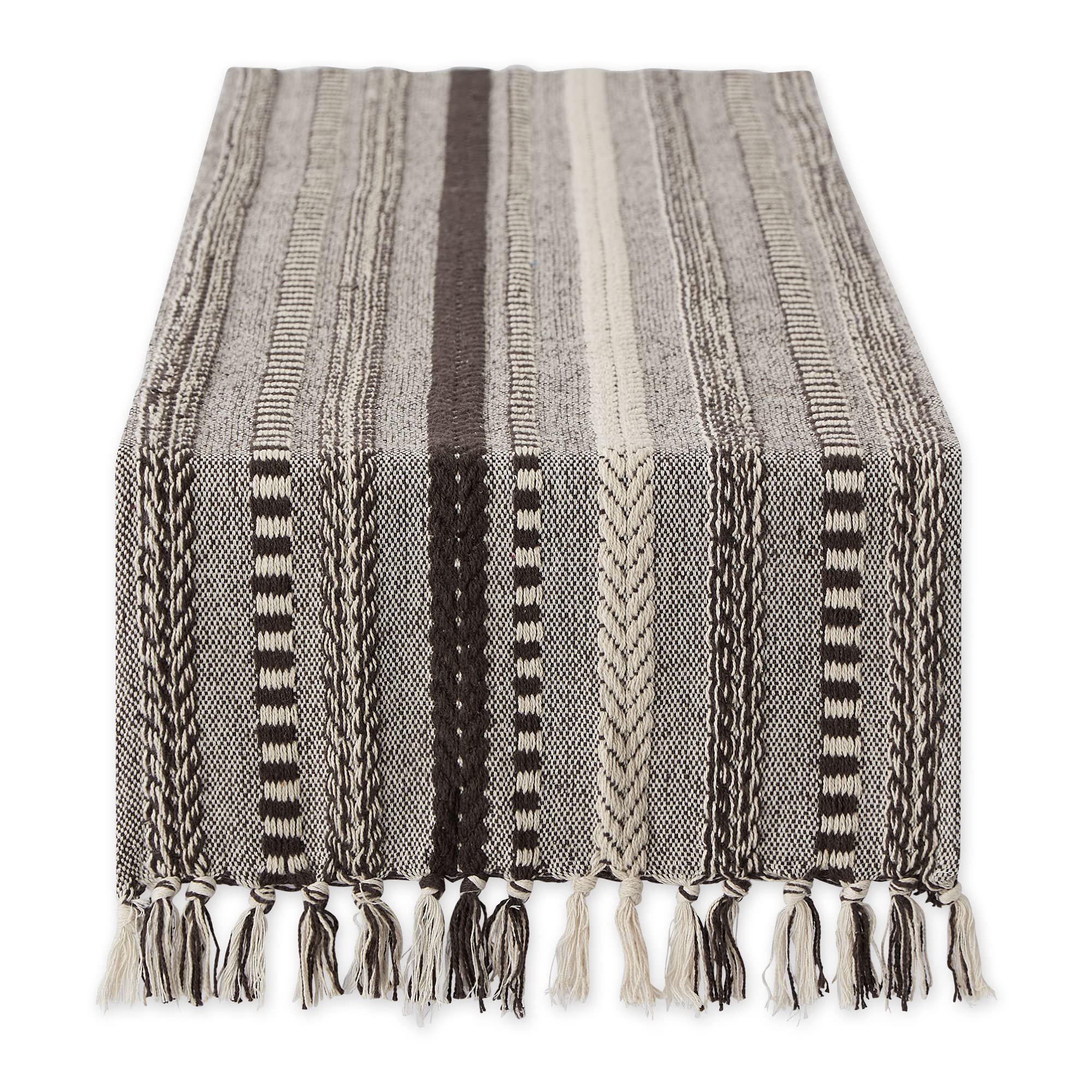 DII Farmhouse Braided Stripe Table Runner Collection, 15x108 (15x113, Fringe Included), Vintage Linen