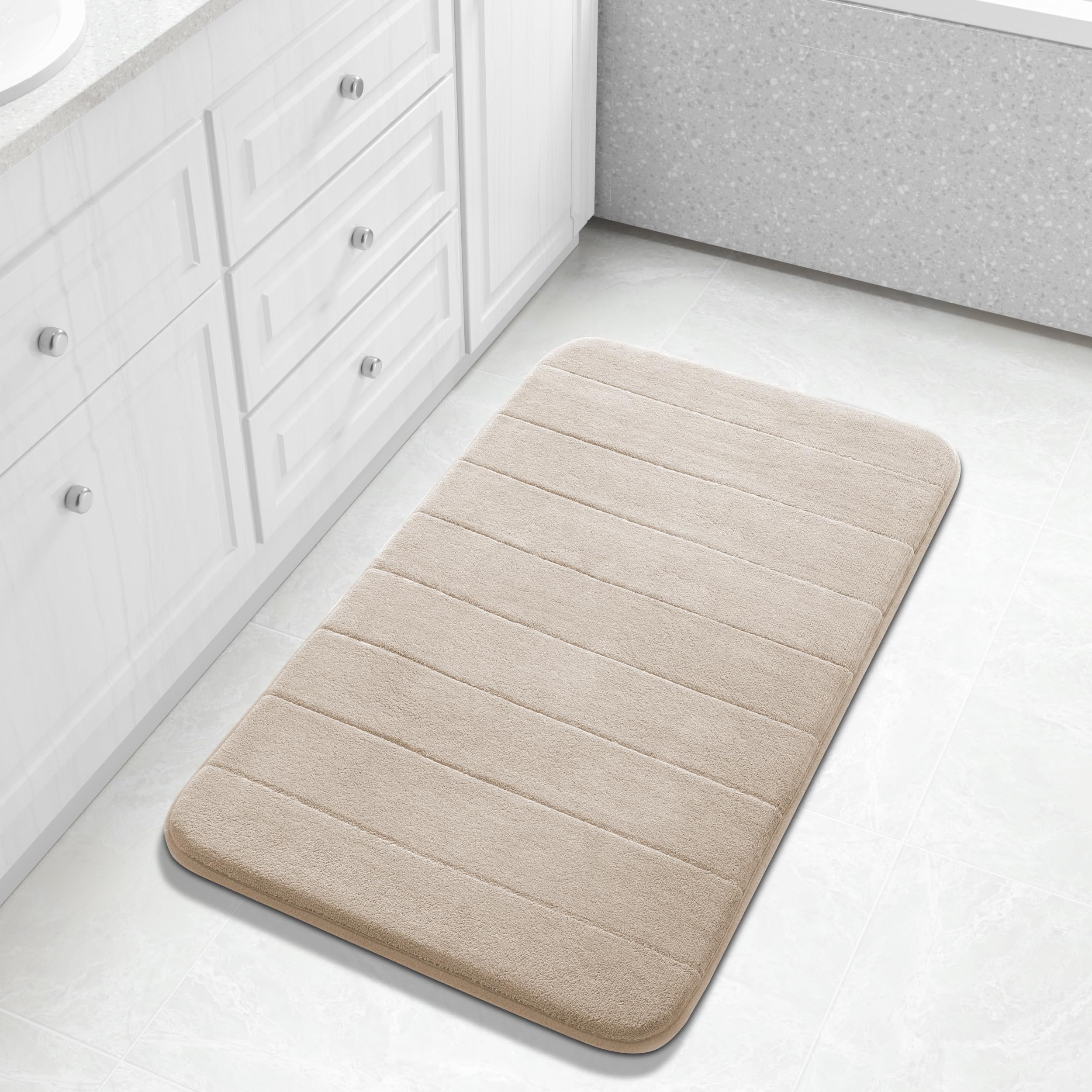Yimobra Memory Foam Toilet Bath Mat U-Shaped, Soft and Comfortable, Super Water Absorption, Non-Slip, Thick, Machine Wash and Easier to Dry for Bathroom Commode Contour Rug, 24 X 20 Inches, Black