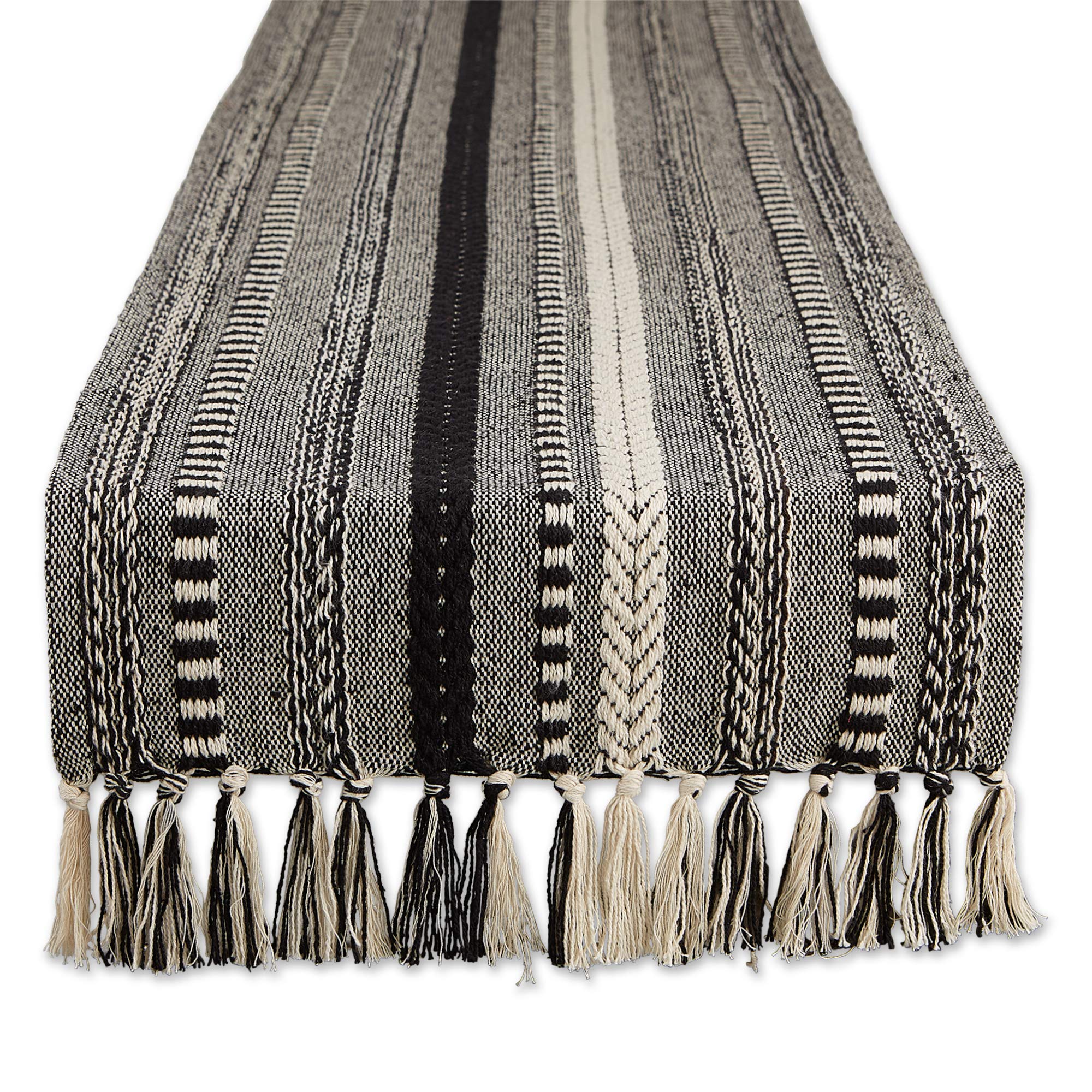 DII Farmhouse Braided Stripe Table Runner Collection, 15x108 (15x113, Fringe Included), Vintage Linen