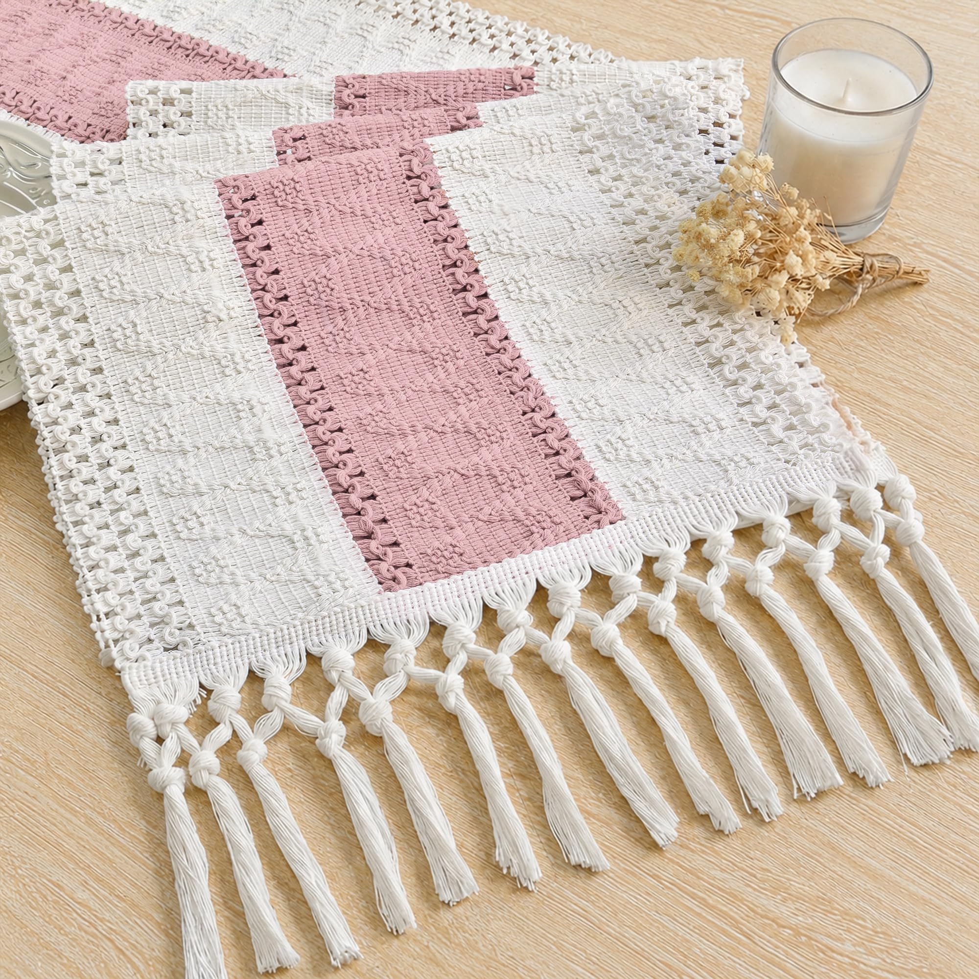 FEXIA Boho Table Runner with Tassels for Summer Home Decor Farmhouse Rustic Burlap Table Decoration for Living Room Dining Room Graduation Decor (12x72 Inches)