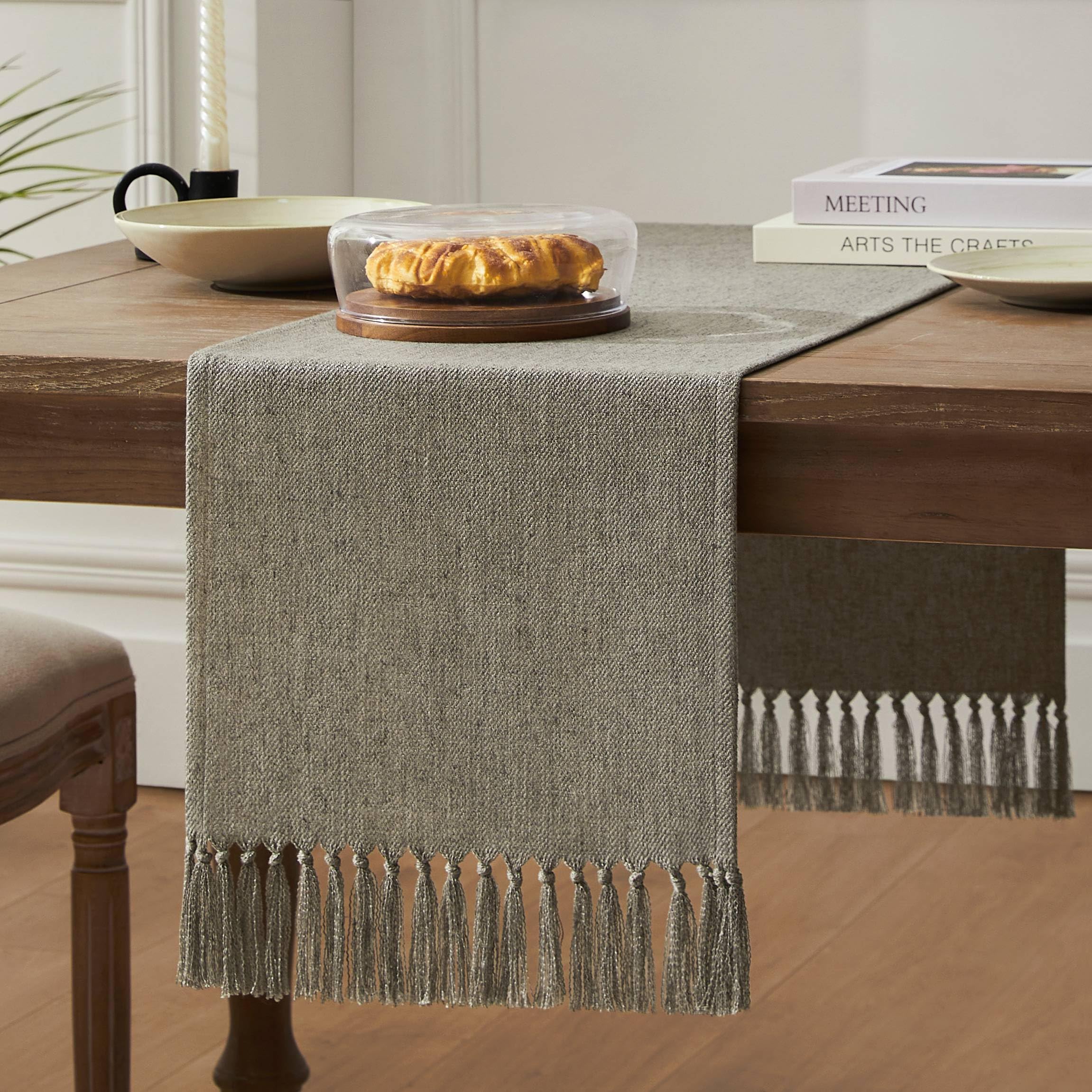 ZeeMart Beige Table Runners 72 Inches Long, Burlap Linen Style Rustic Farmhouse Table Runner, Boho Woven Dining Table Runner, 13x72 Inches, Oatmeal Beige