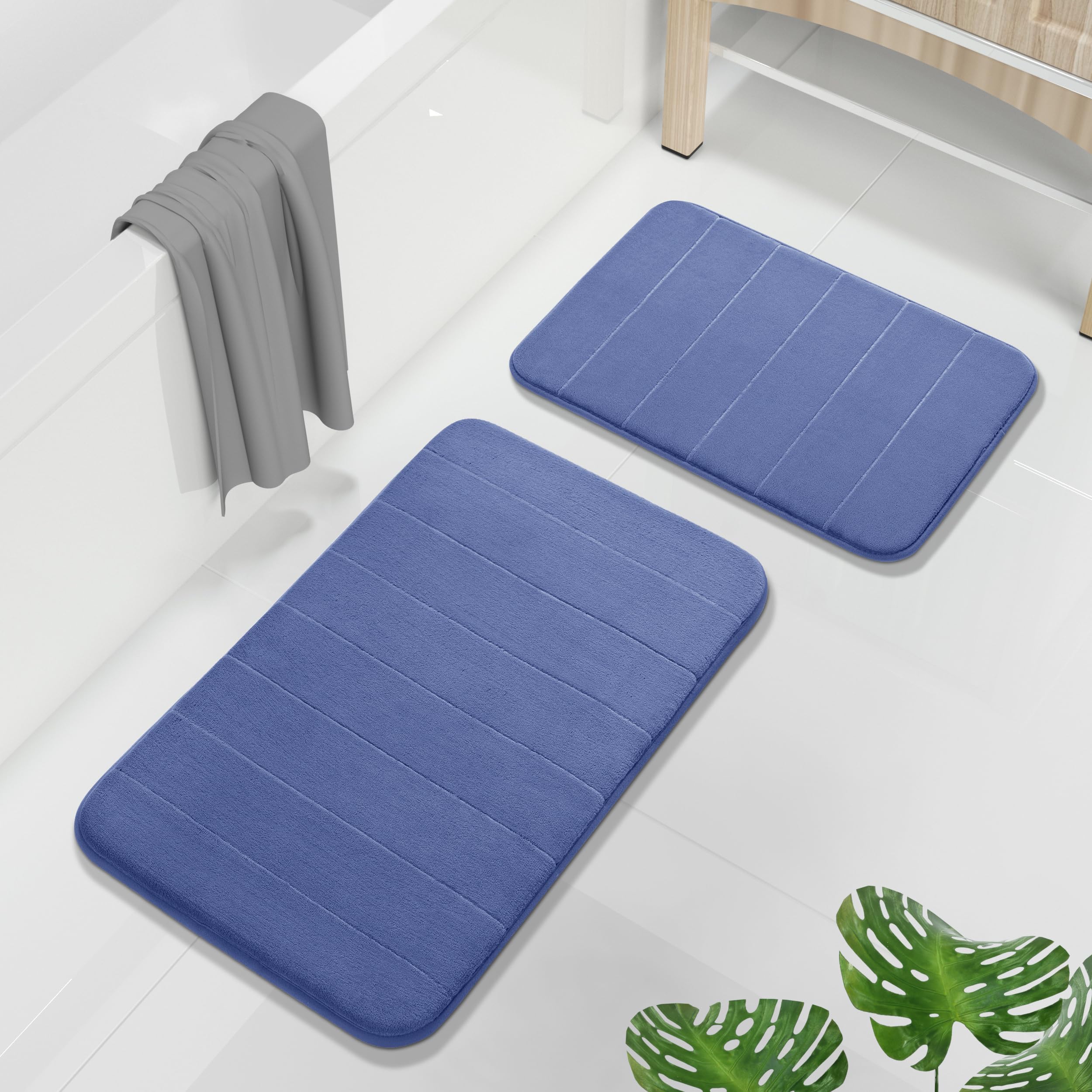 Yimobra U-Shaped Toilet Bath Mat Set 2 Piece - Super Soft Absorbent Quick Dry Memory Foam Bathroom Rugs, Machine Washable Non Slip Floor Carpet for Tub Shower & Single Sink (17x24 & 24x20, Gray)