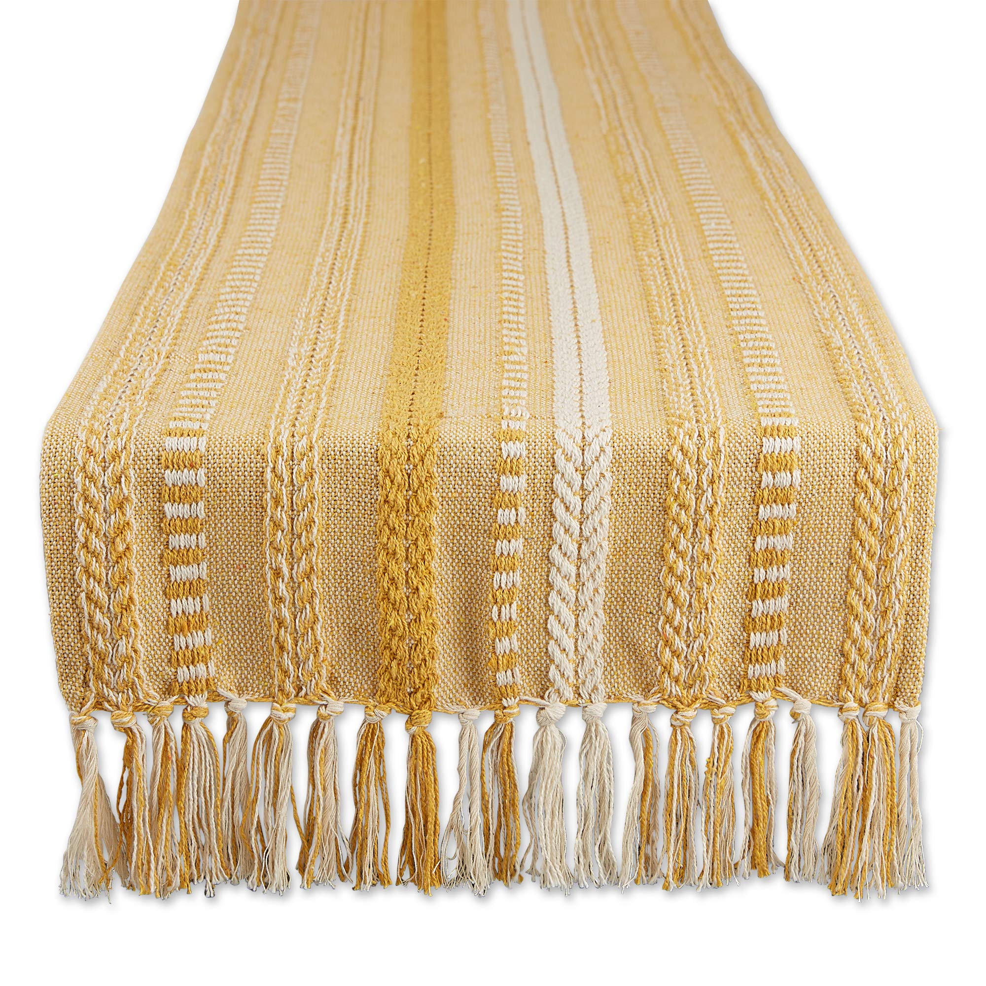 DII Farmhouse Braided Stripe Table Runner Collection, 15x108 (15x113, Fringe Included), Vintage Linen