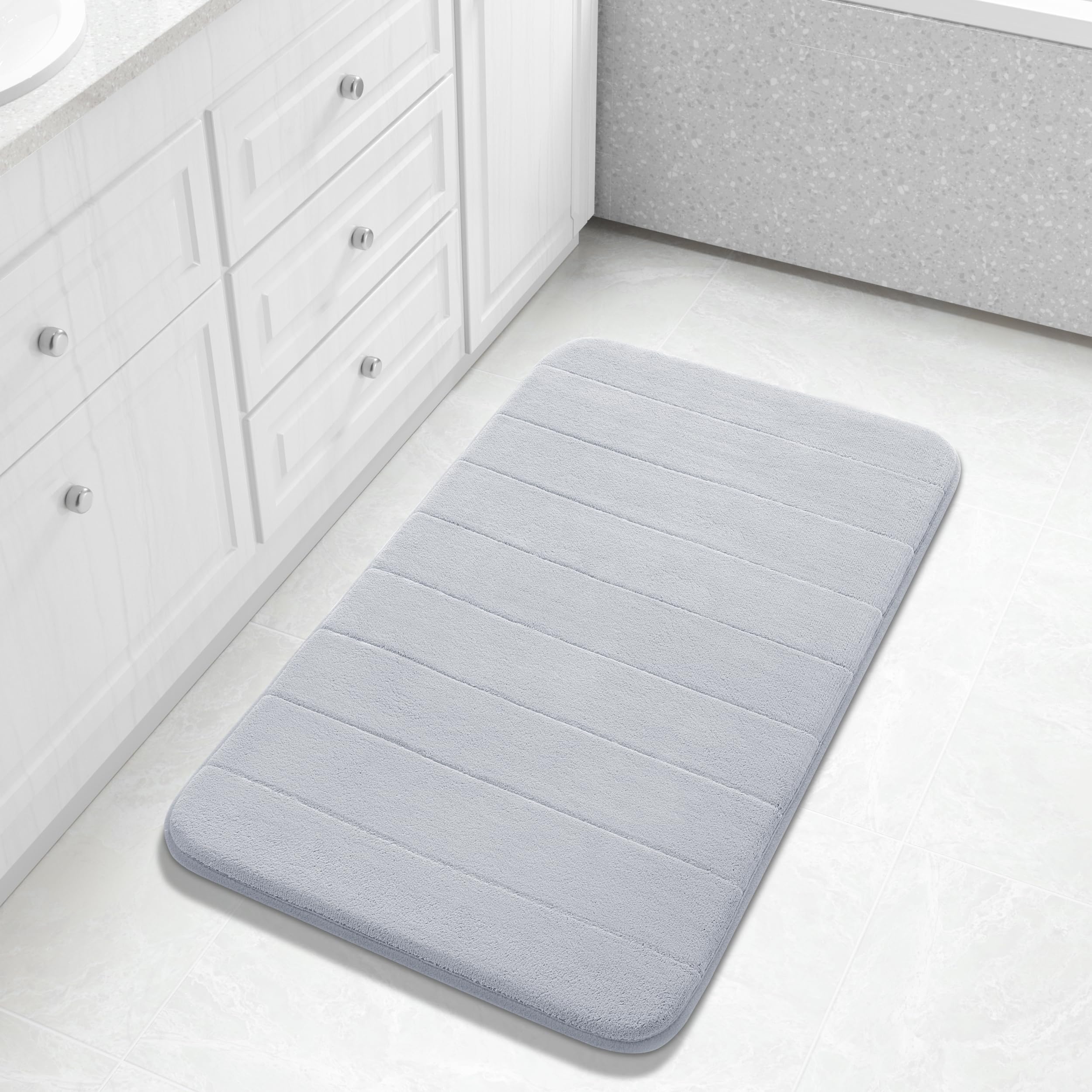 Yimobra Memory Foam Toilet Bath Mat U-Shaped, Soft and Comfortable, Super Water Absorption, Non-Slip, Thick, Machine Wash and Easier to Dry for Bathroom Commode Contour Rug, 24 X 20 Inches, Black