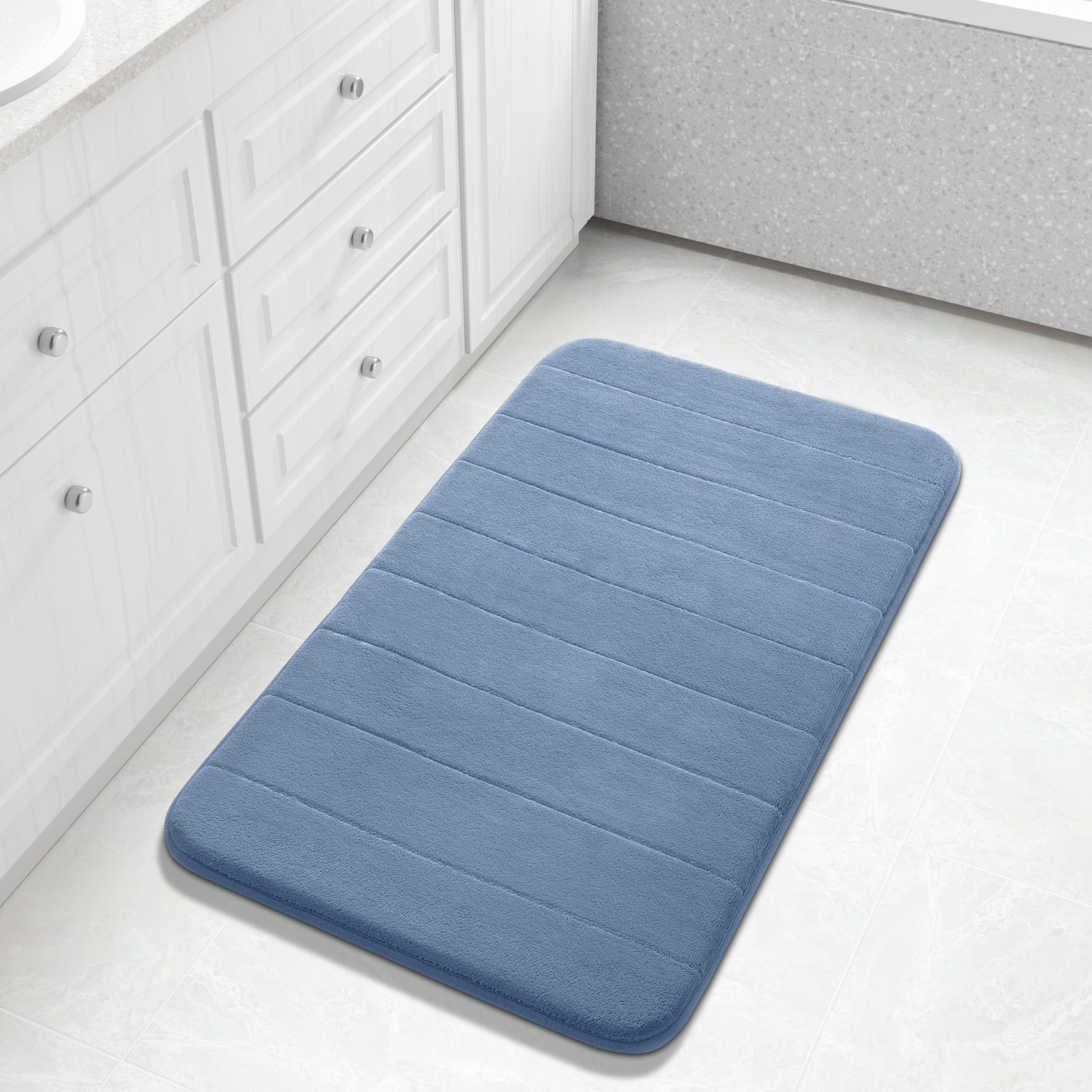 Yimobra Memory Foam Toilet Bath Mat U-Shaped, Commode Contour Rug, Soft and Comfortable, Super Water Absorption, Non-Slip, Thick, Machine Wash and Easier to Dry for Bathroom, 24 X 20 Inches, Grey