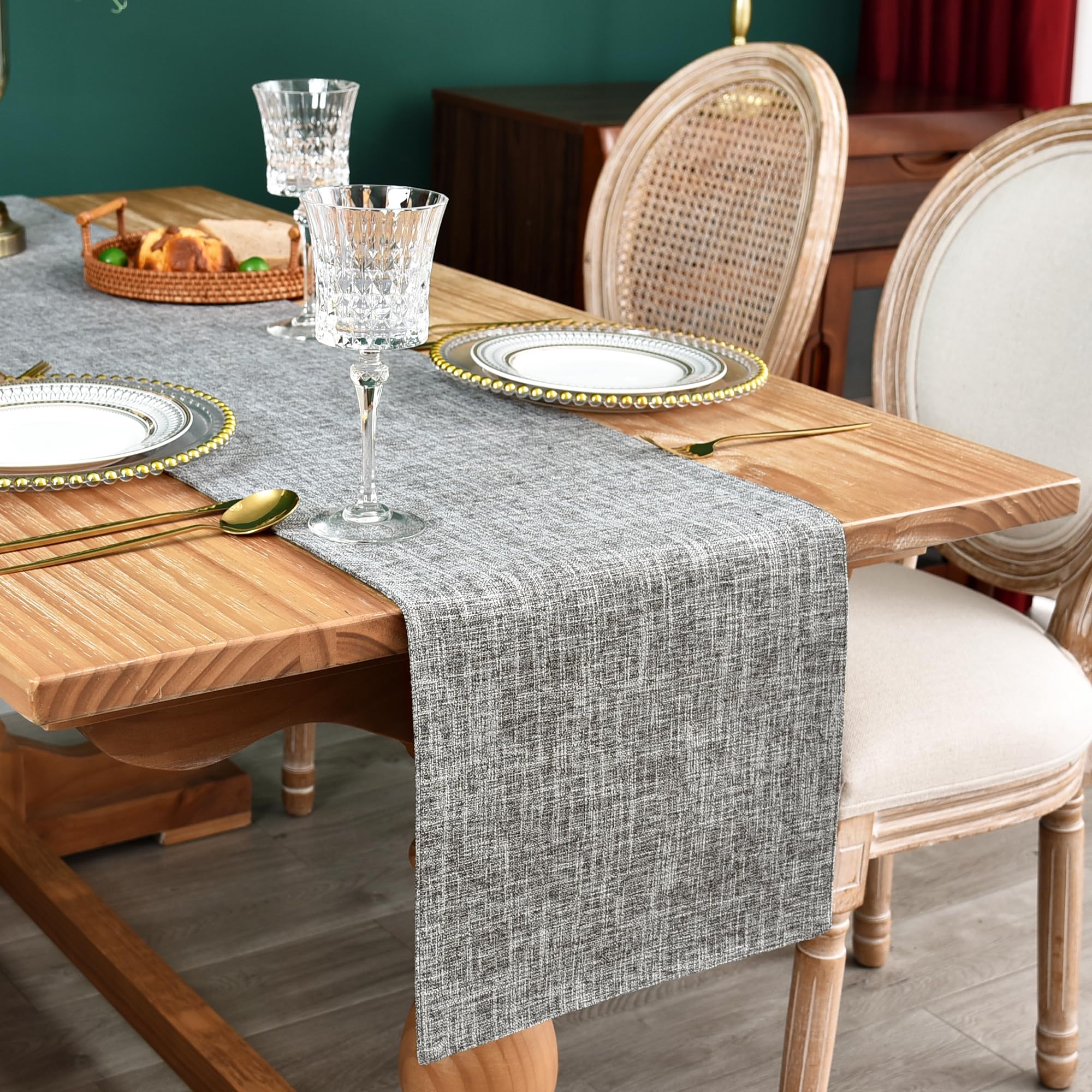 Farmhouse Rustic Faux Linen Table Runner Neutral Beige Table Runners Double Layer Reversible Rectangle Runners for Daily Use Kitchen Dining Banquet Holiday 13x48 Inch