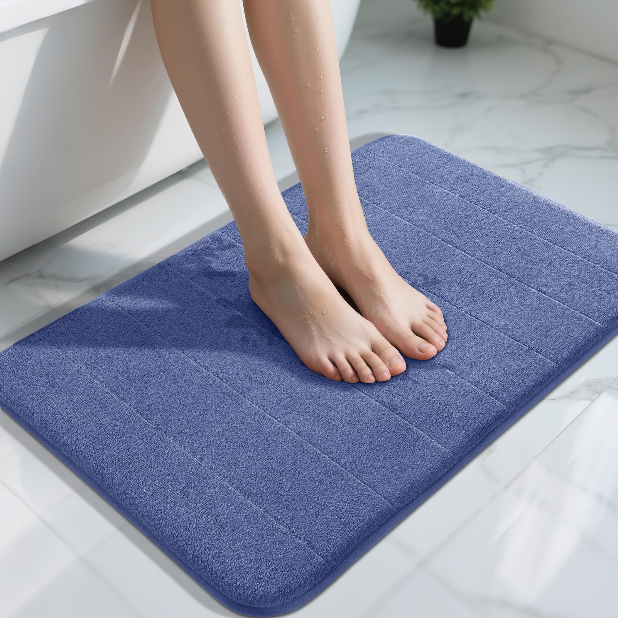 Yimobra Memory Foam Toilet Bath Mat U-Shaped, Soft and Comfortable, Super Water Absorption, Non-Slip, Thick, Machine Wash and Easier to Dry for Bathroom Commode Contour Rug, 24 X 20 Inches, Black